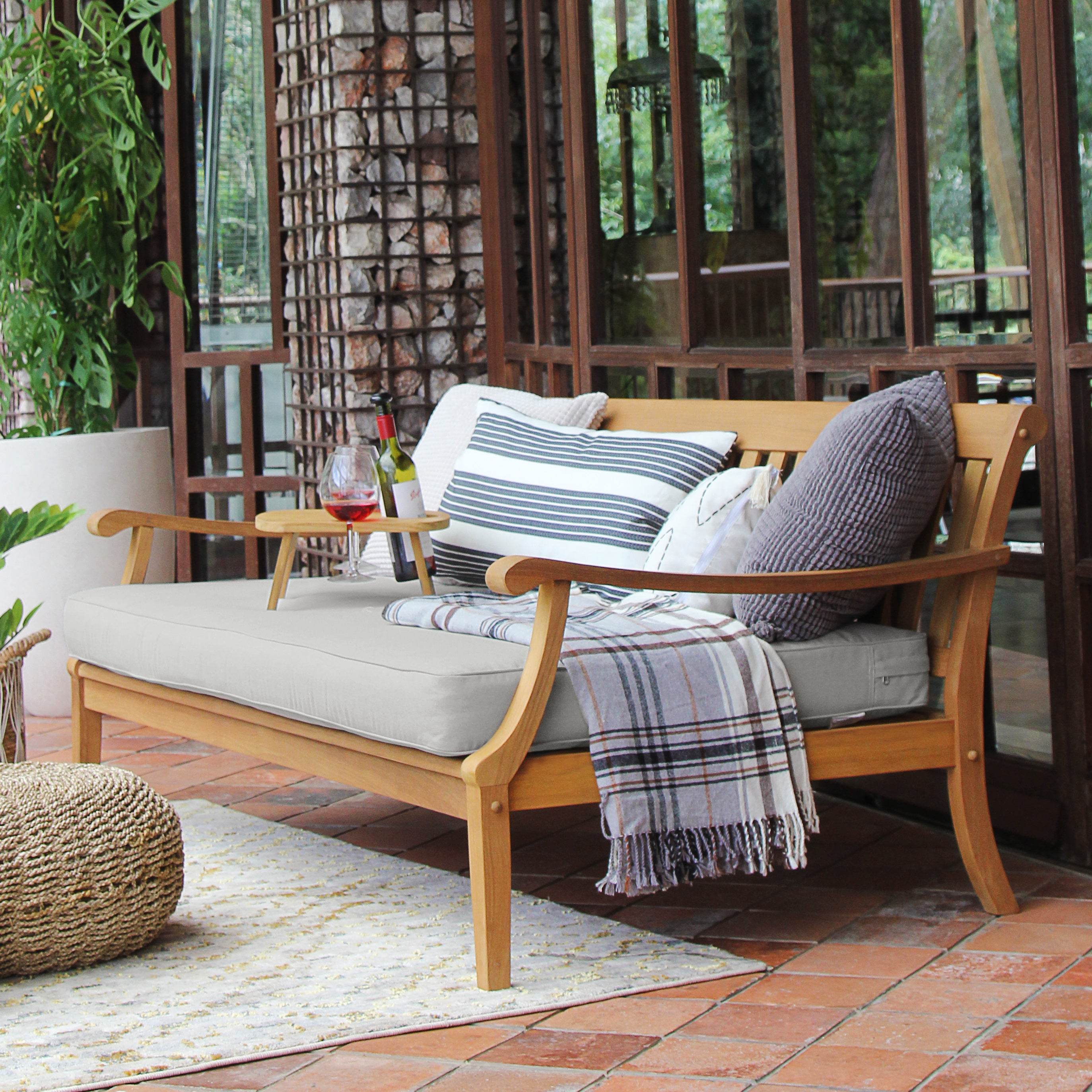 Robin Teak Wood 4 Pieces Patio Conversation Set with Oyster Cushion - Image 8