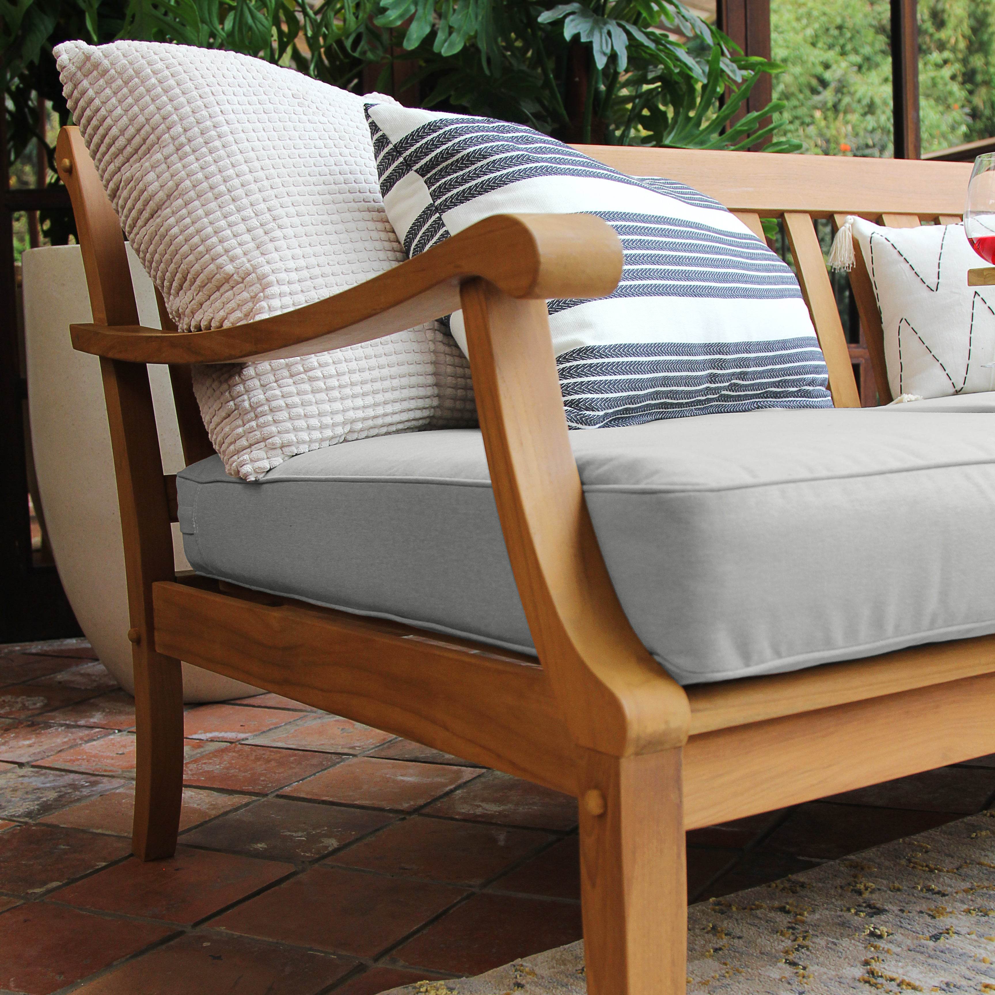 Robin Teak Wood 4 Pieces Patio Conversation Set with Oyster Cushion - Image 9