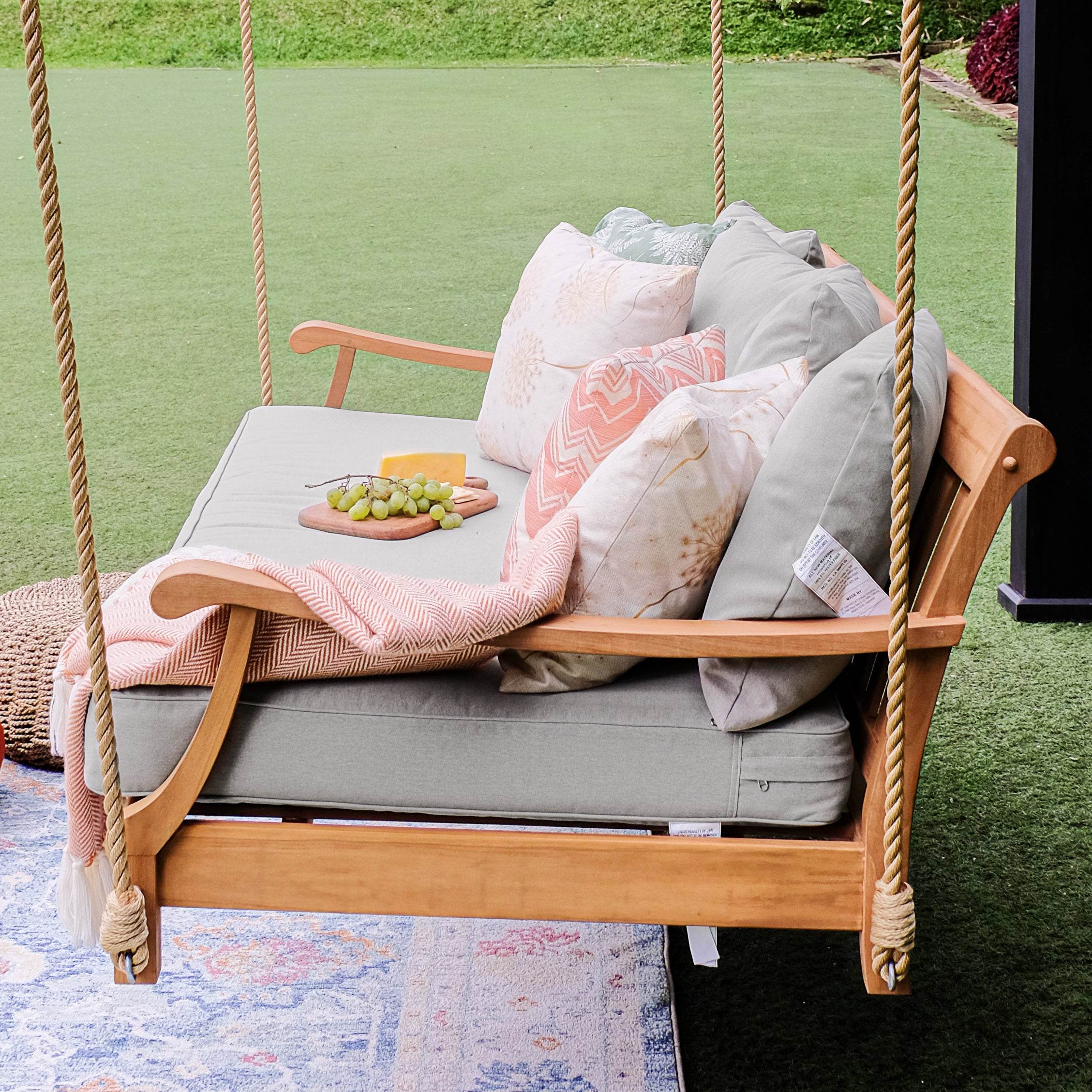 Robin Teak Wood Outdoor Swing Daybed with Oyster Cushion - Image 10