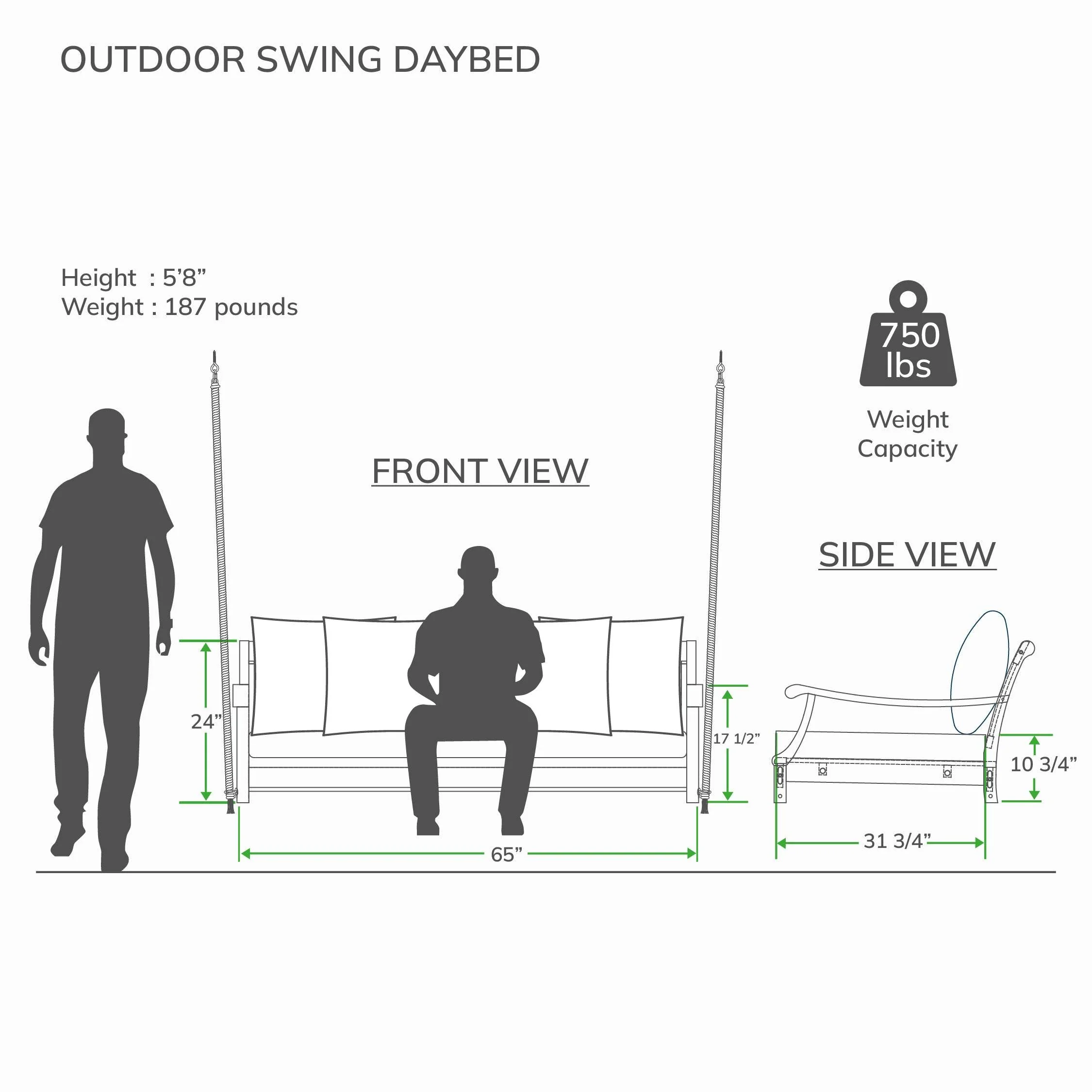 Robin Teak Wood Outdoor Swing Daybed with Oyster Cushion - Image 13