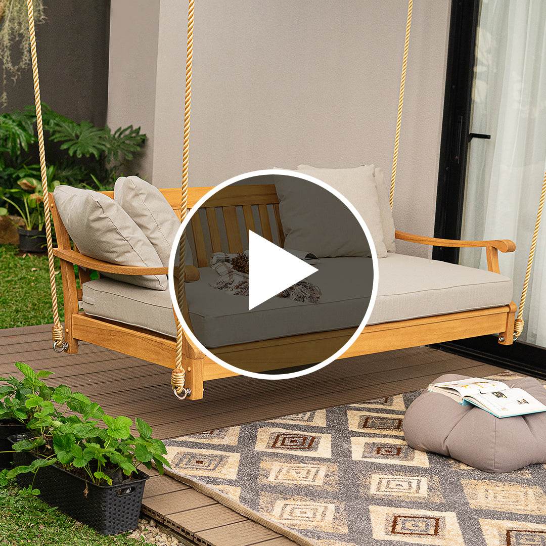Robin Teak Wood Outdoor Swing Daybed with Oyster Cushion - Image 5