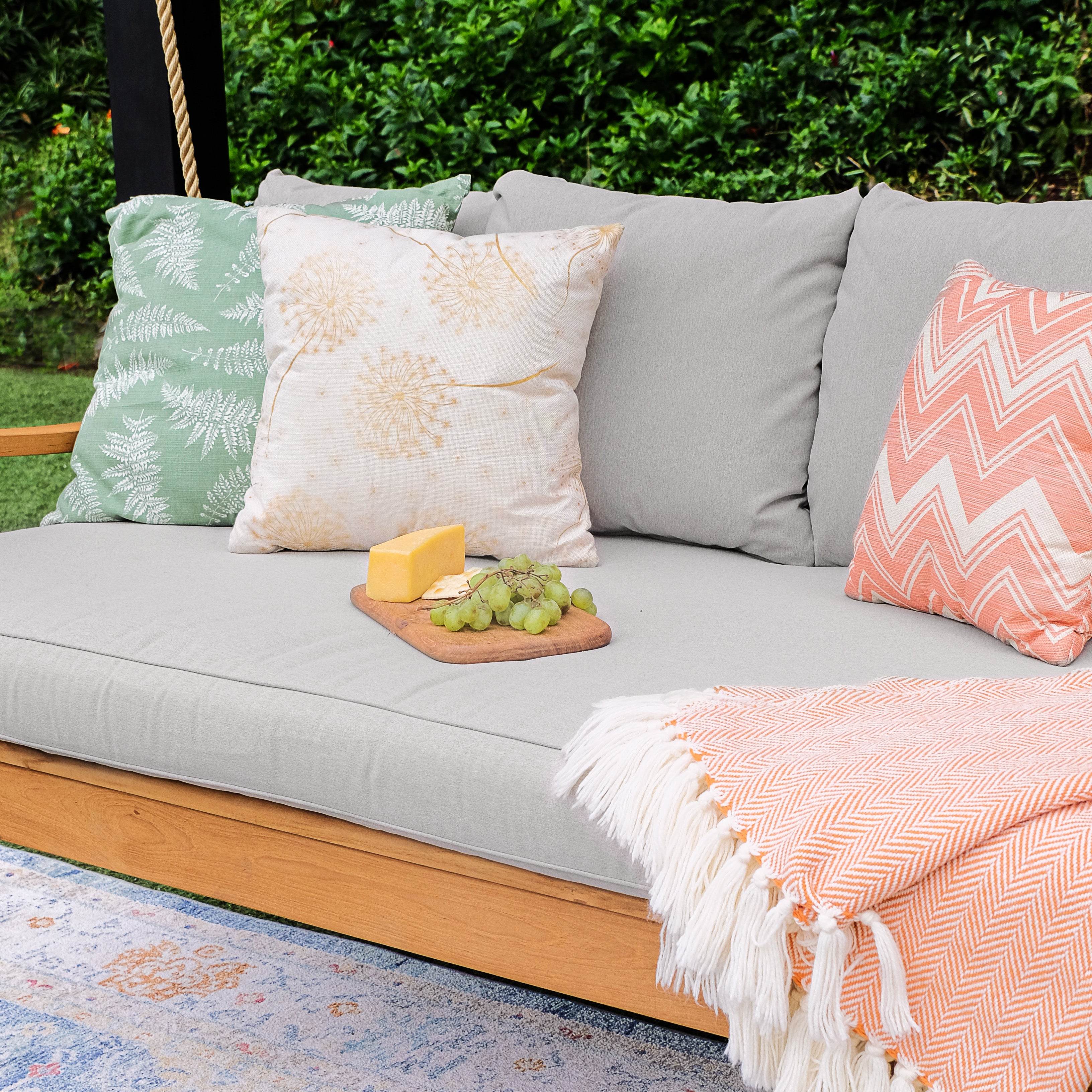 Robin Teak Wood Outdoor Swing Daybed with Oyster Cushion - Image 9