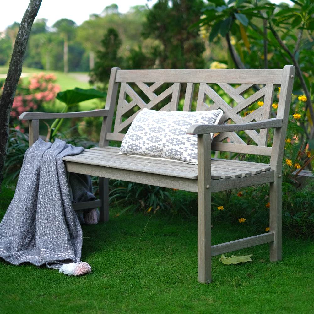 Rocca Weathered Teak Wood Outdoor Bench - Image 3