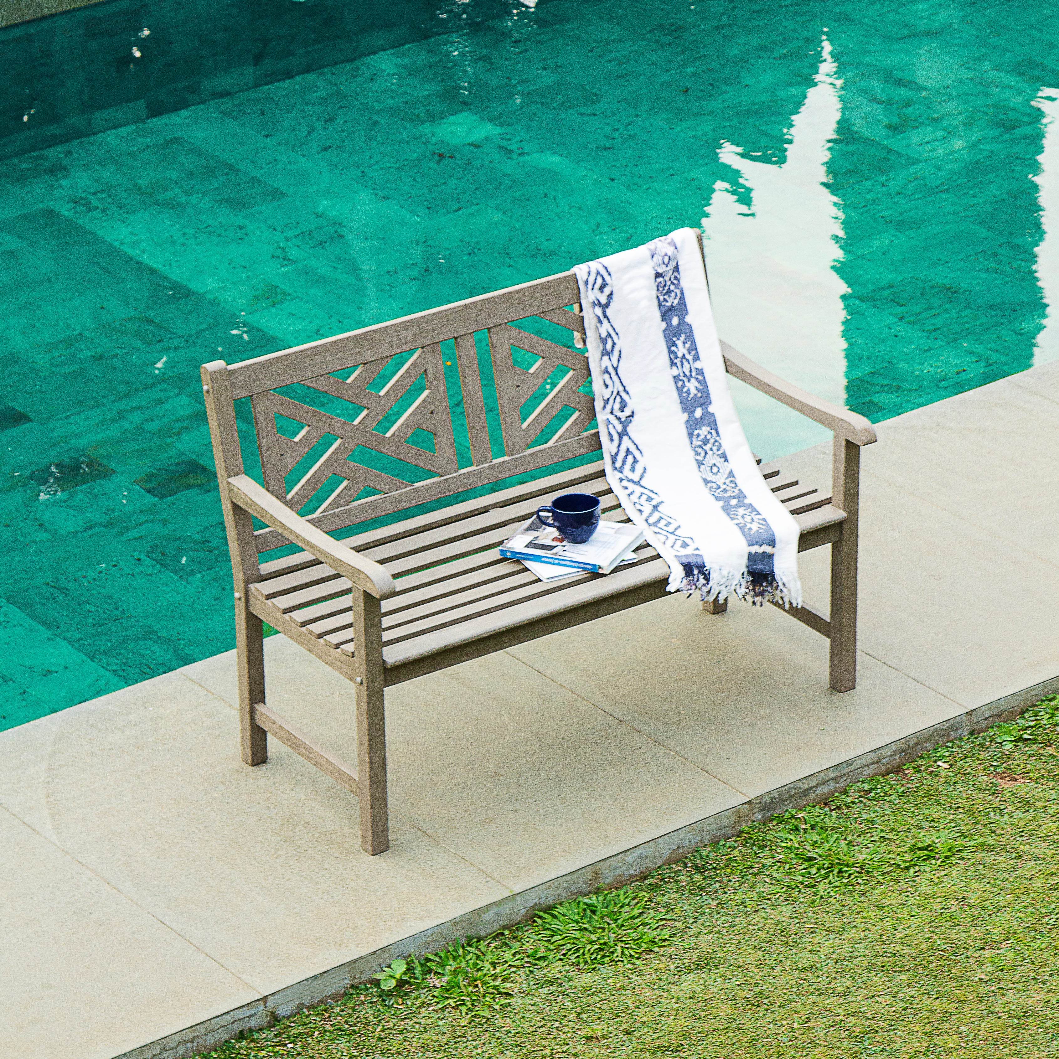Rocca Weathered Teak Wood Outdoor Bench - Image 6