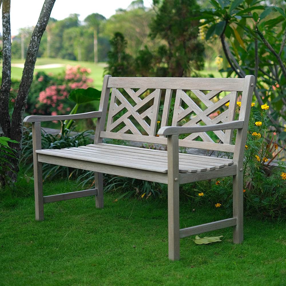Rocca Weathered Teak Wood Outdoor Bench - Image 7