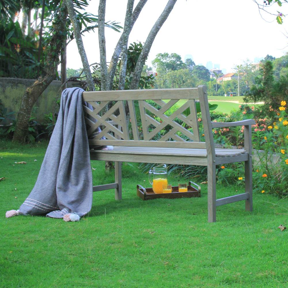 Rocca Weathered Teak Wood Outdoor Bench - Image 8