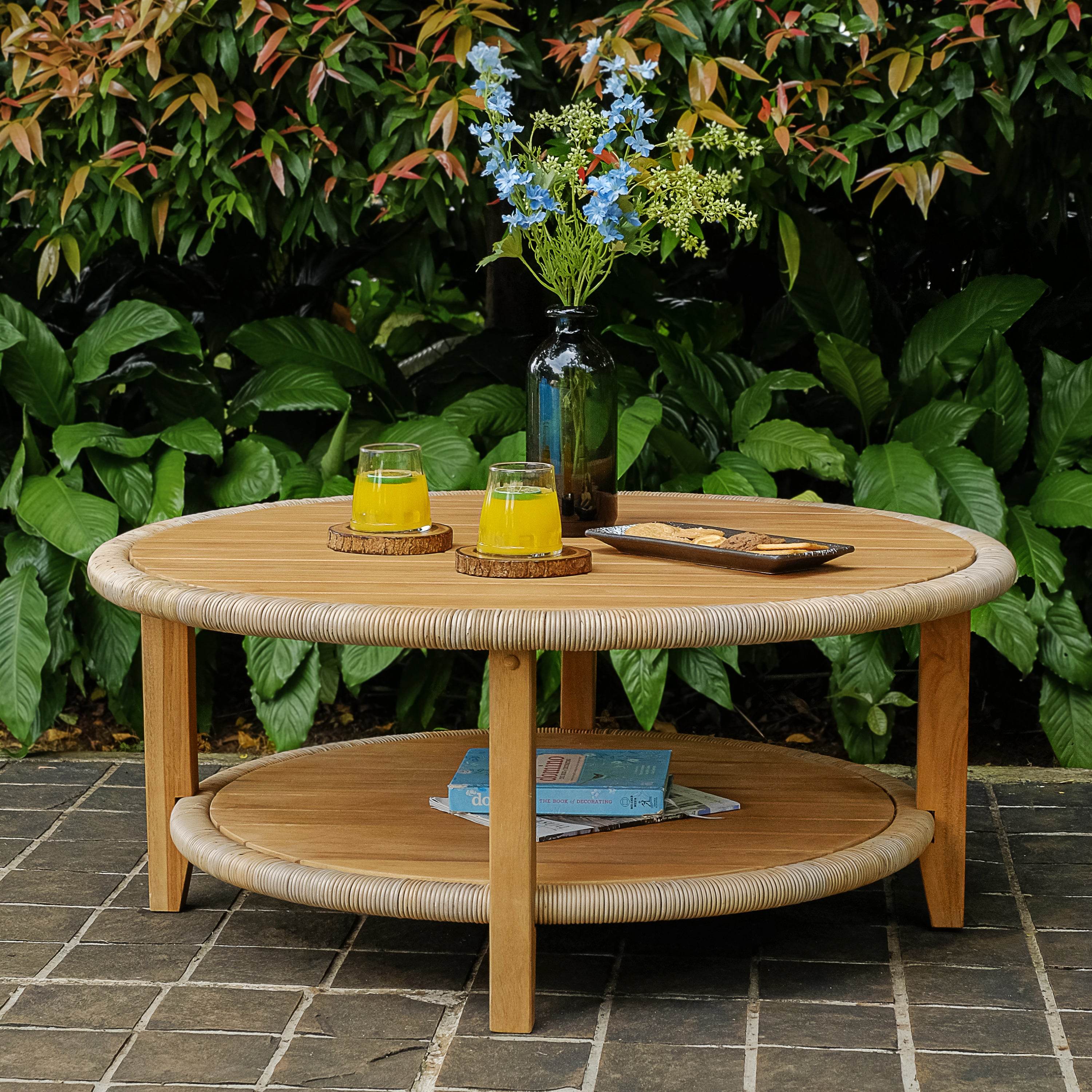 Seaside Teak Wood Outdoor Round Coffee Table - Image 3
