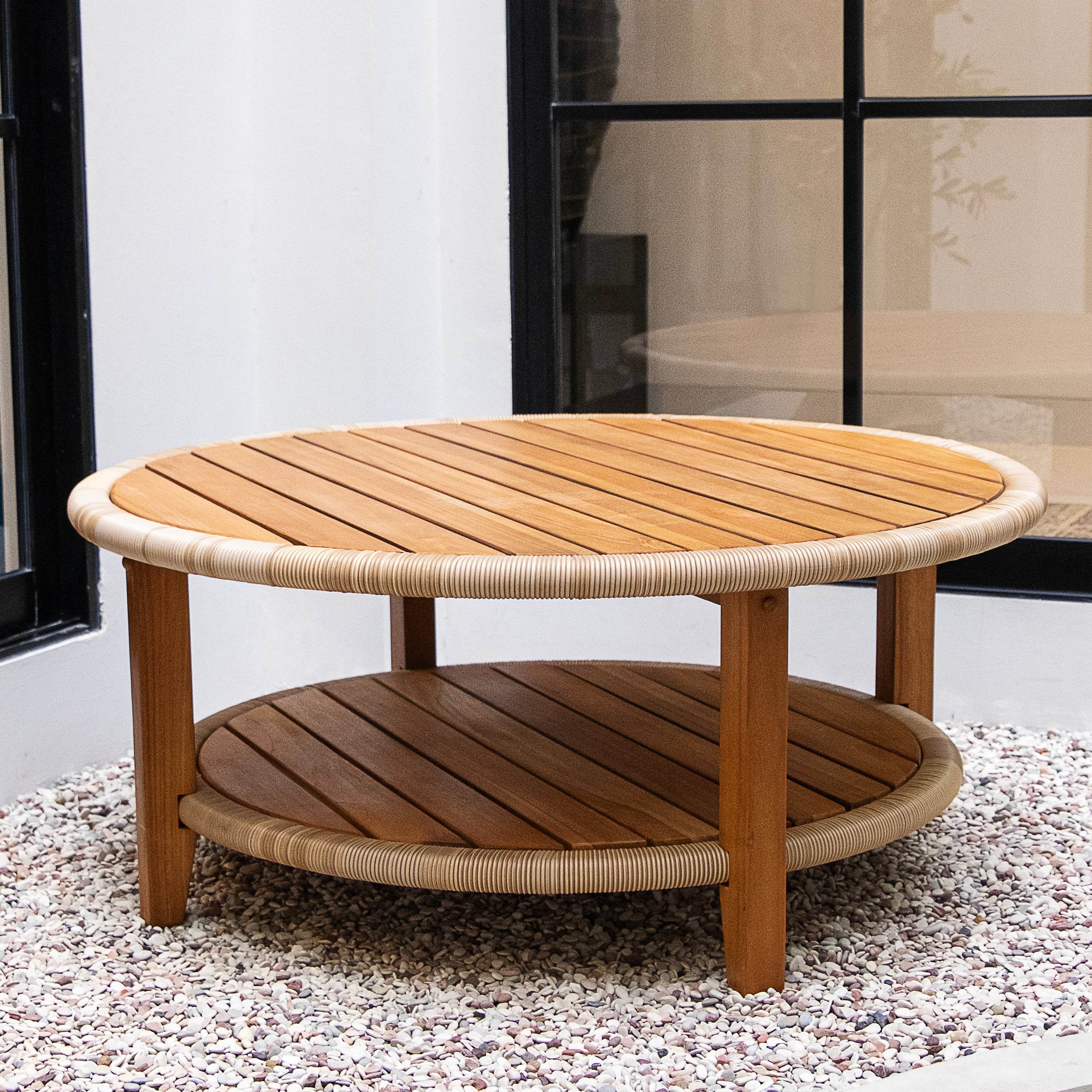 Seaside Teak Wood Outdoor Round Coffee Table - Image 5
