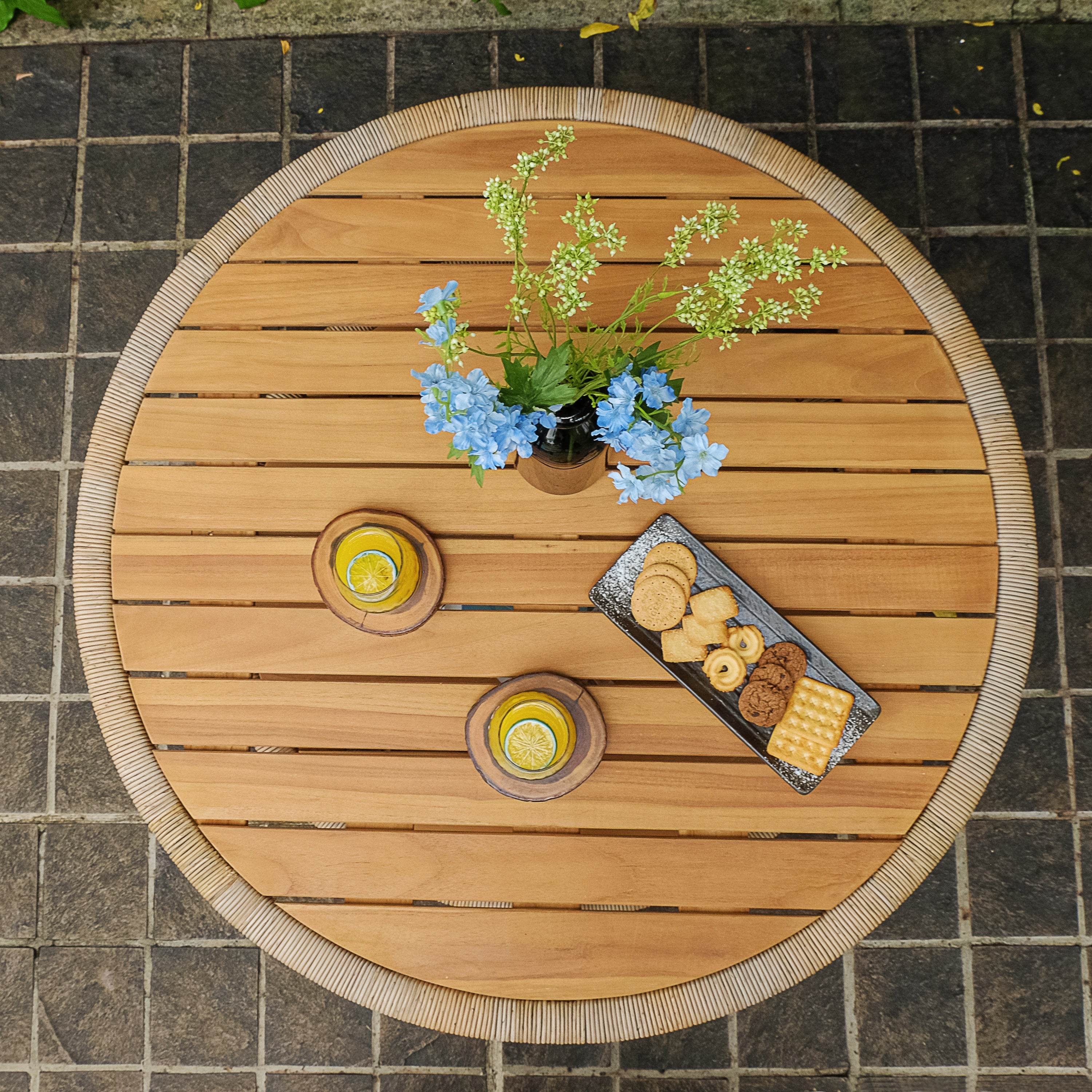 Seaside Teak Wood Outdoor Round Coffee Table - Image 6