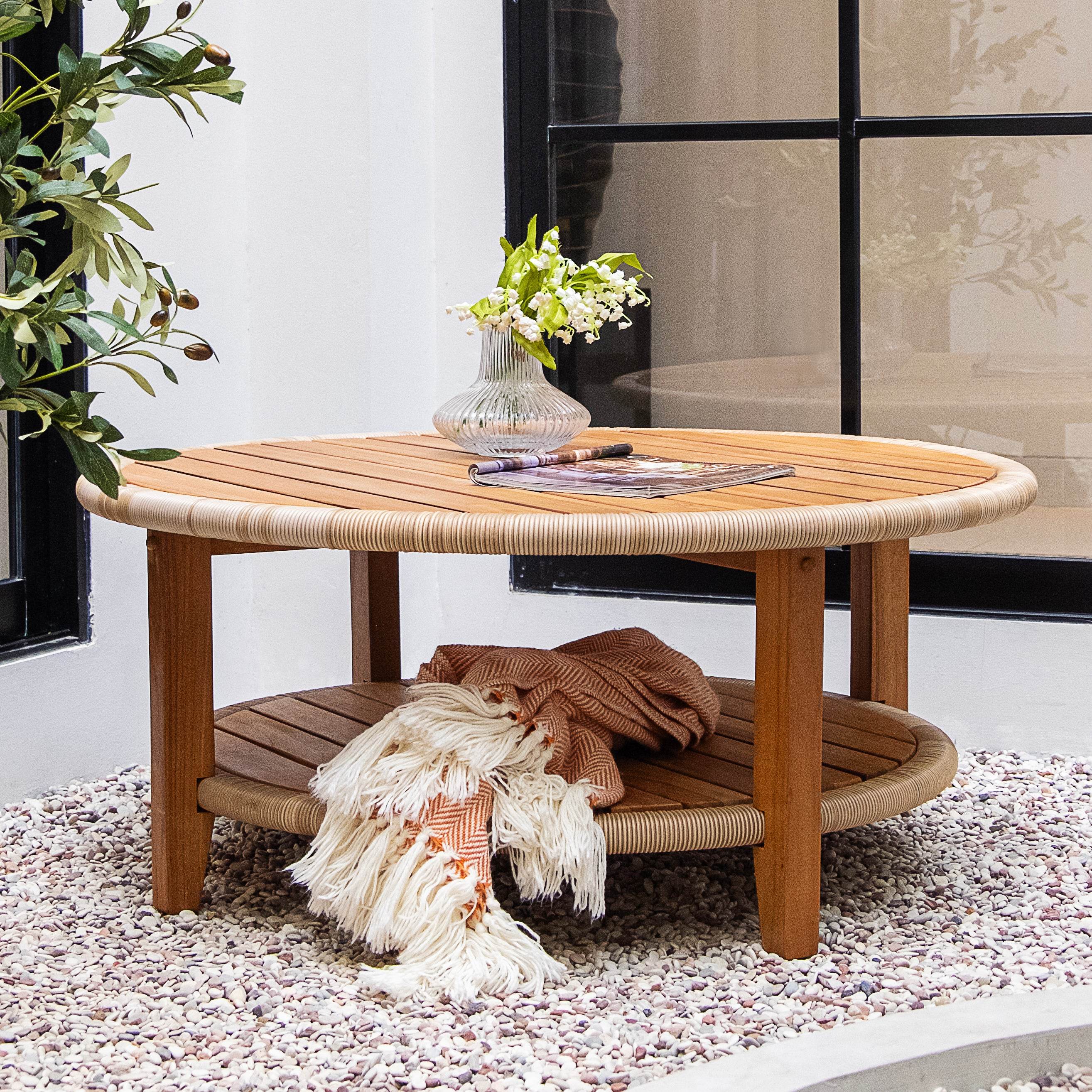 Seaside Teak Wood Outdoor Round Coffee Table - Image 7