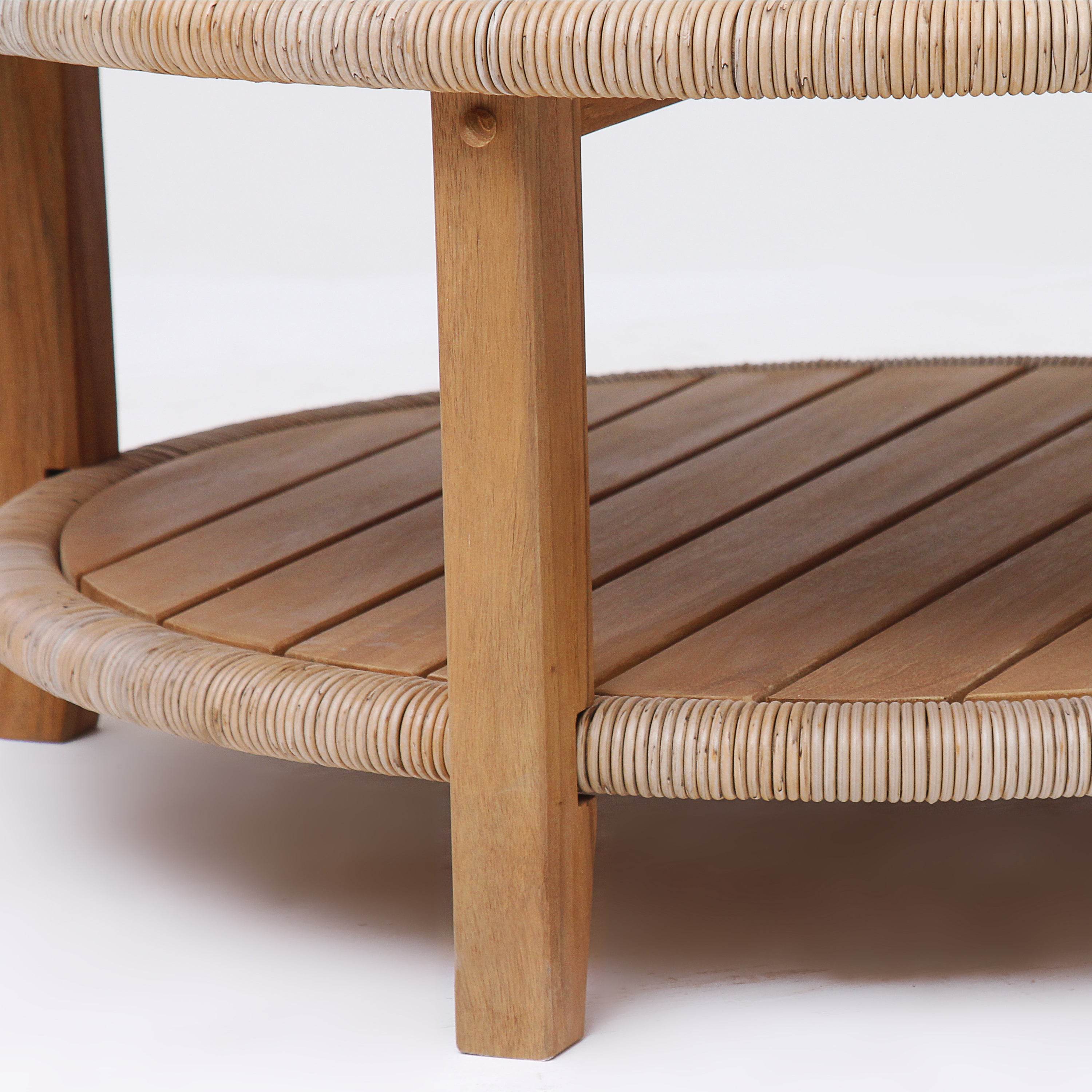 Seaside Teak Wood Outdoor Round Coffee Table - Image 9