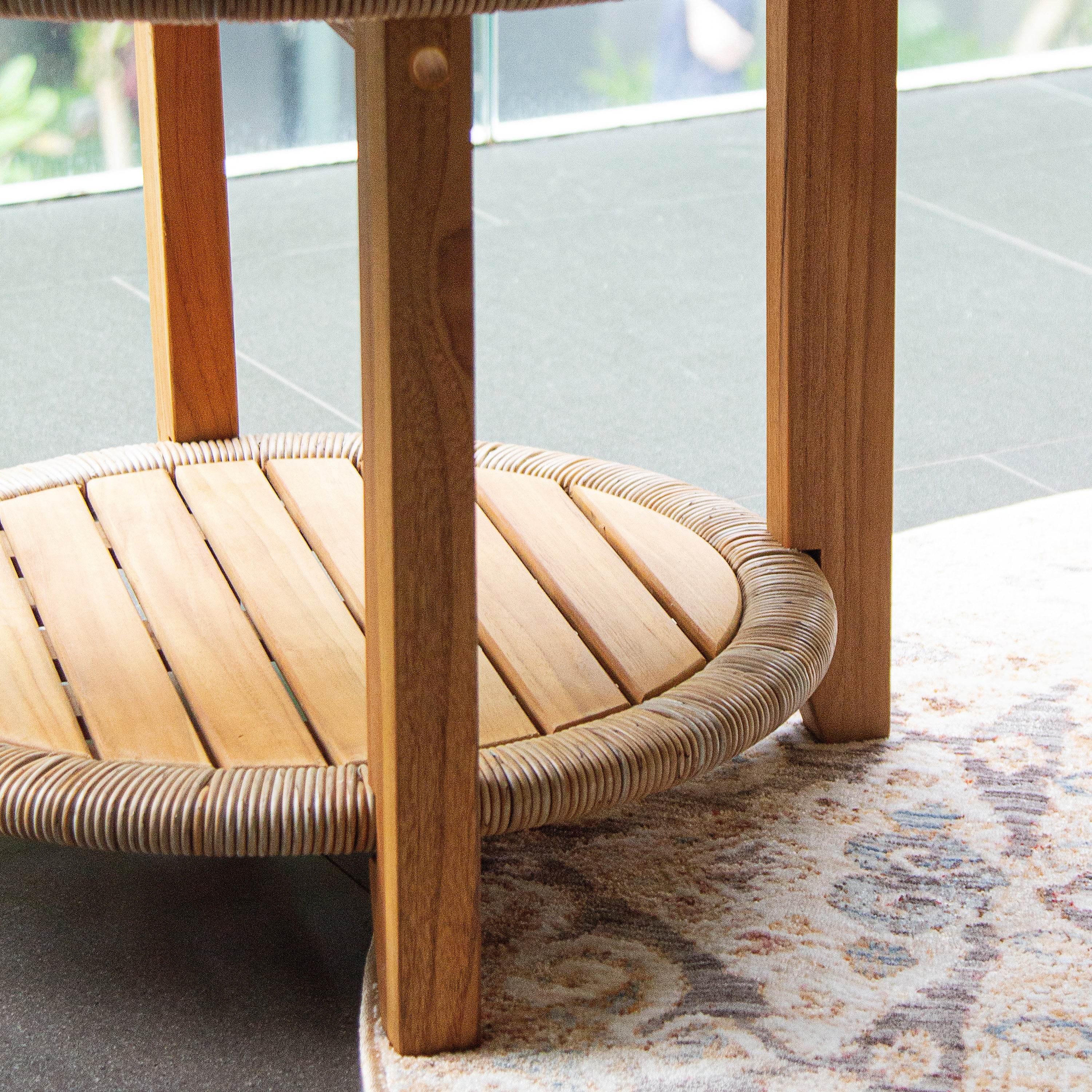 Seaside Teak Wood Outdoor Side Table with Shelf - Image 6
