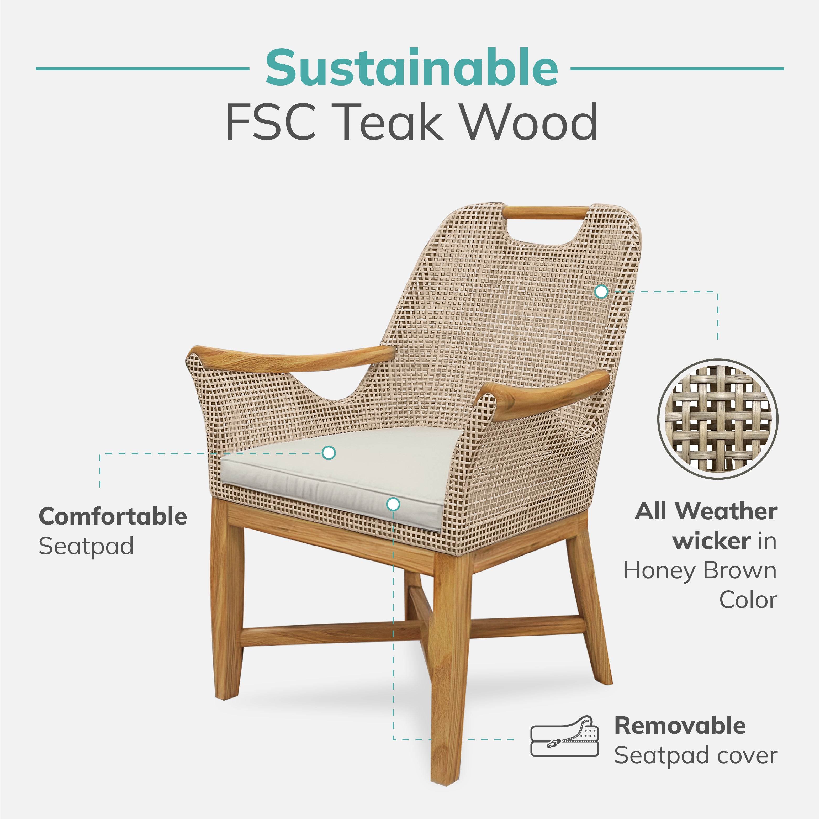 Sydney FSC Teak Wood 2 Pieces Outdoor Dining Armchair with Seatpad - Image 5