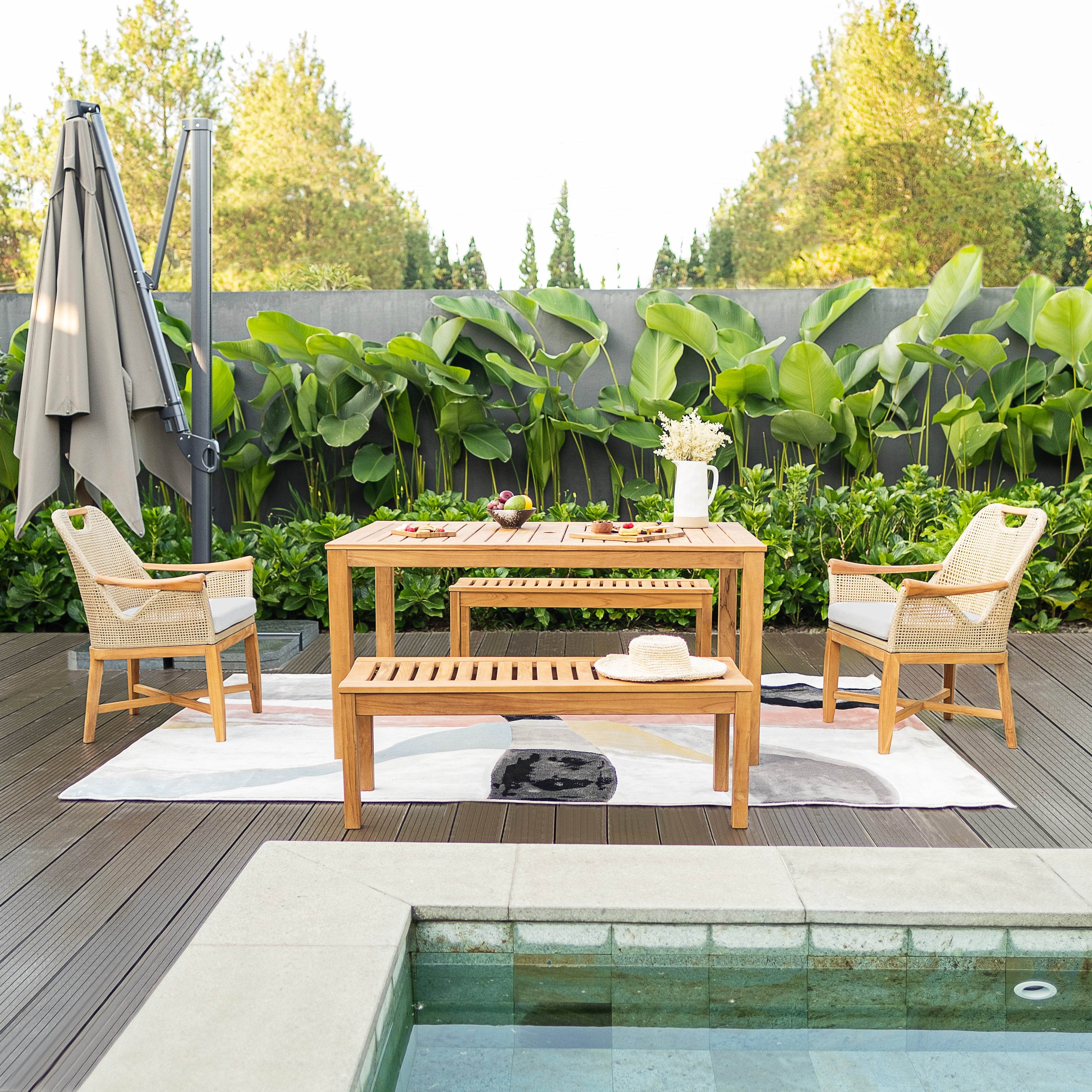 Sydney FSC Teak Wood 2 Pieces Outdoor Dining Armchair with Seatpad - Image 7