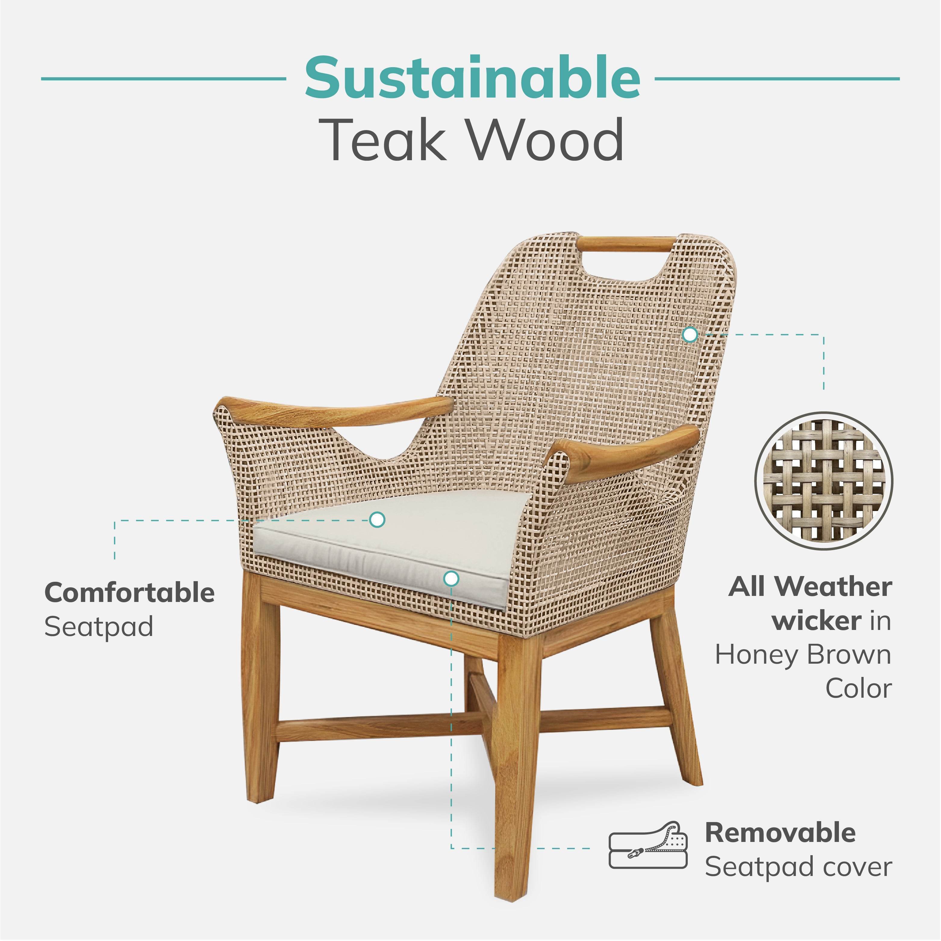 Sydney Teak Wood 3 Pieces Outdoor Dining Chair with Side Table - Image 5