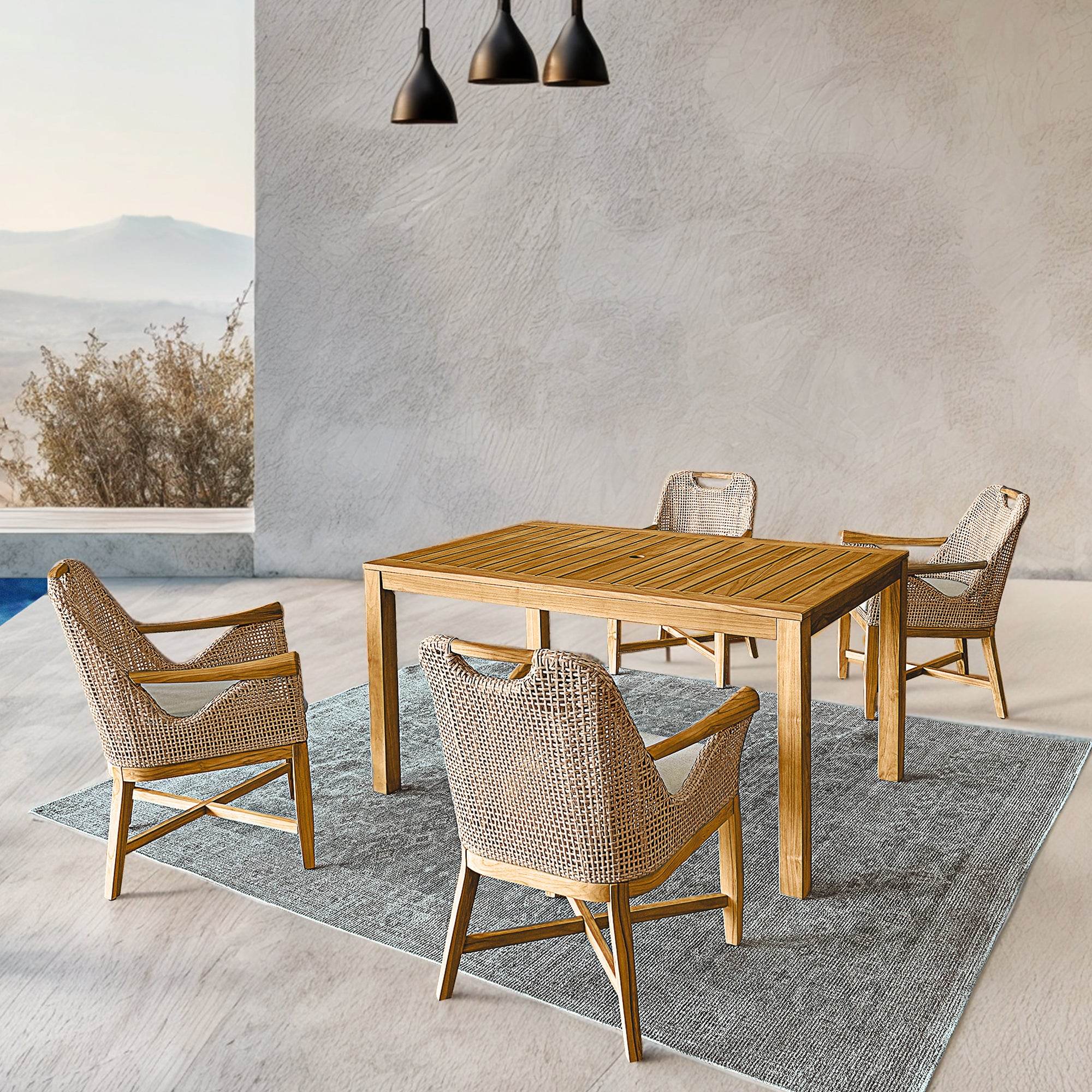 Sydney Teak Wood 5 Pieces Outdoor Dining Set with Rectangular Dining Table - Image 7
