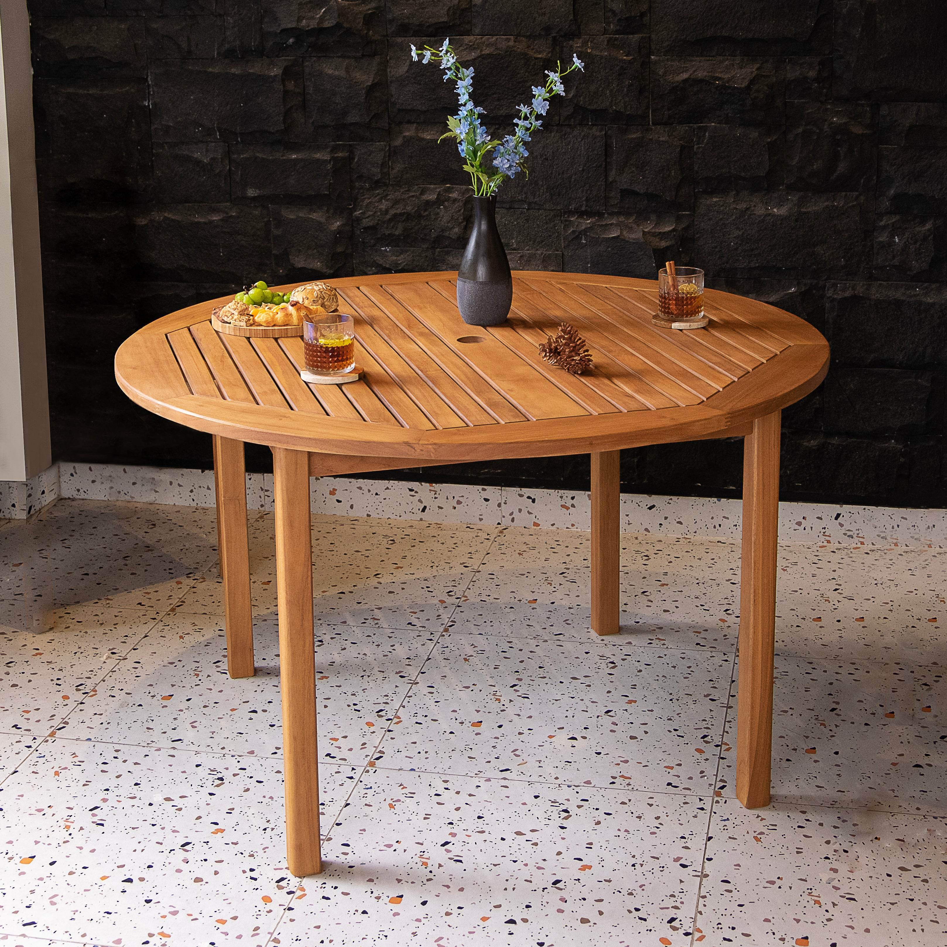 Sydney Teak Wood 5 Pieces Outdoor Dining Set with Round Table - Image 10