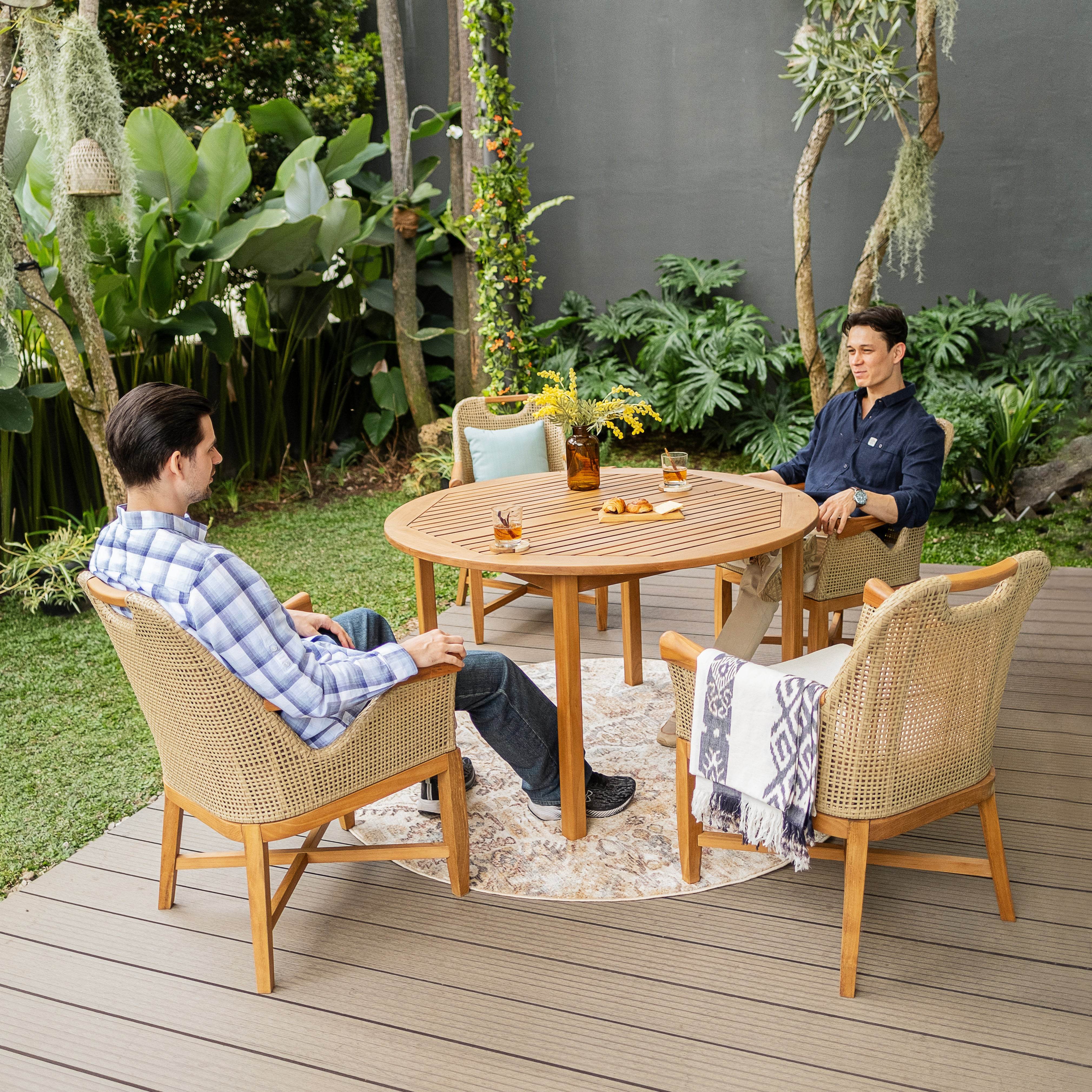 Sydney Teak Wood 5 Pieces Outdoor Dining Set with Round Table - Image 3