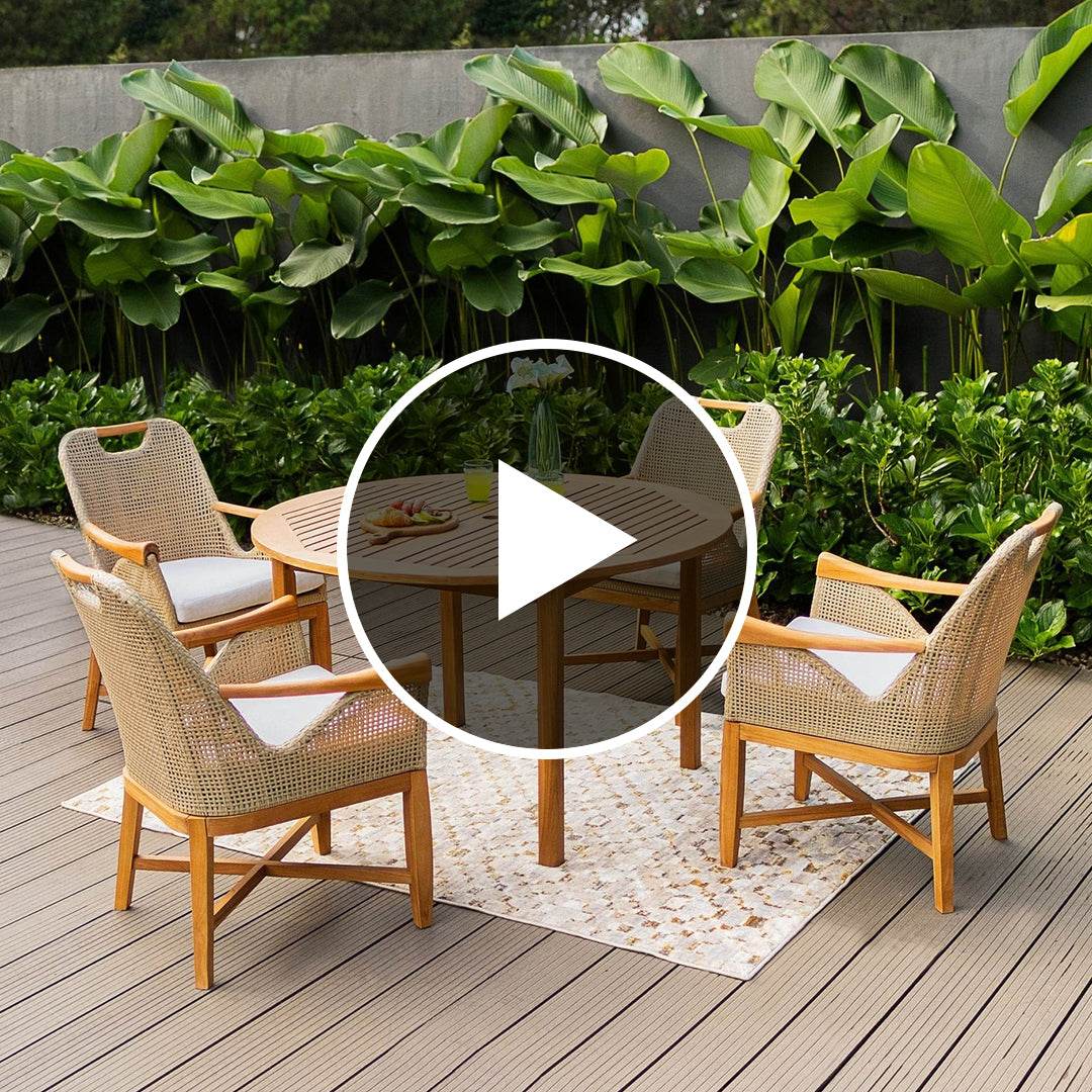 Sydney Teak Wood 5 Pieces Outdoor Dining Set with Round Table - Image 5