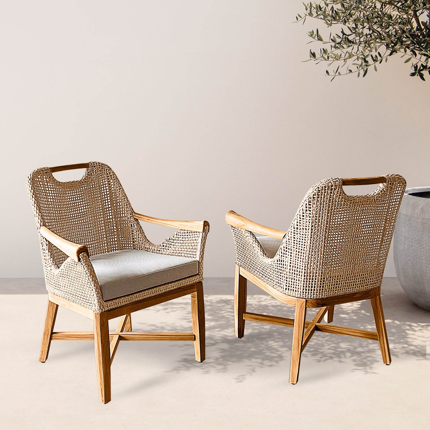 Sydney Teak Wood 5 Pieces Outdoor Dining Set with Round Table - Image 6