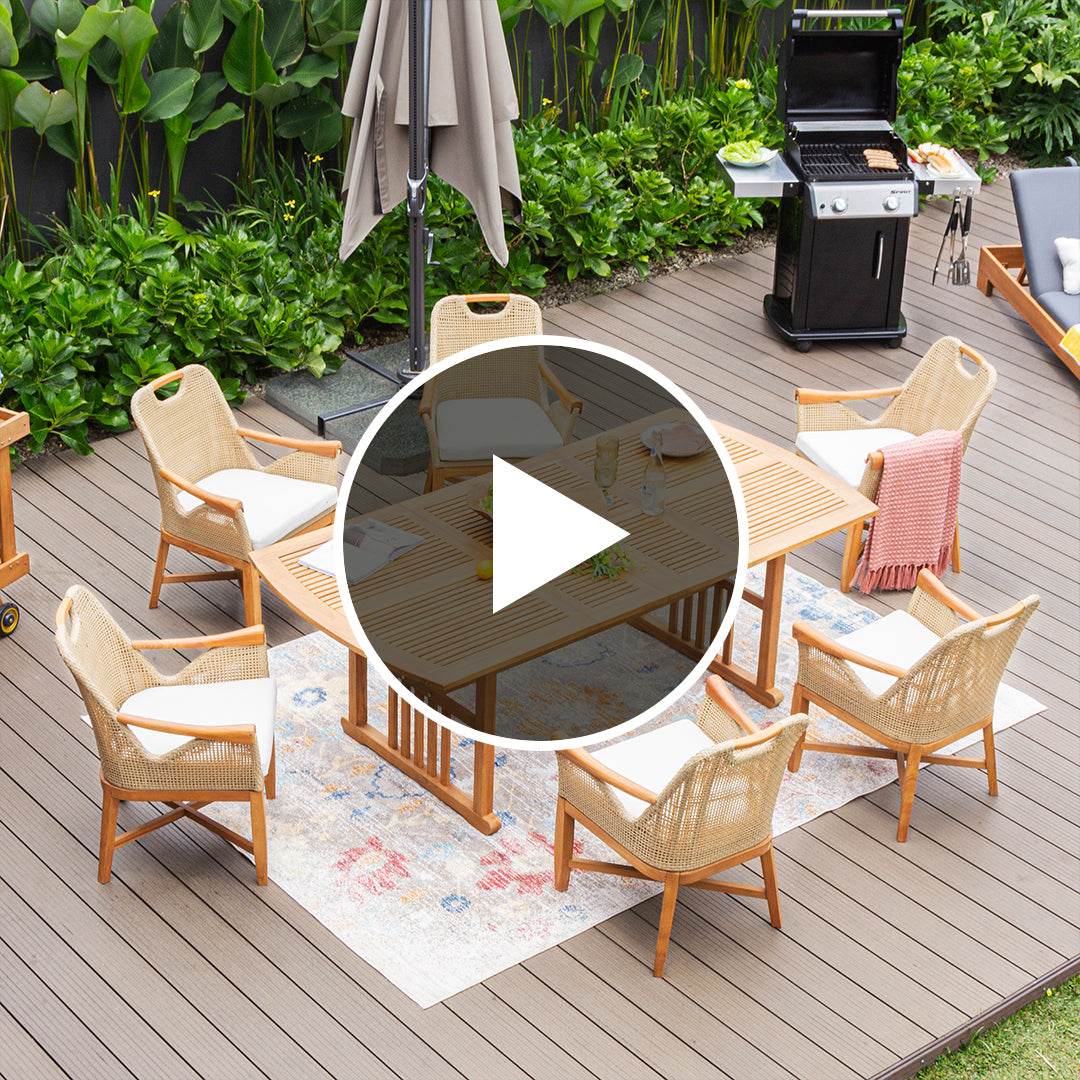 Sydney Teak Wood 7 Pieces Outdoor Extendable Dining Set - Image 3
