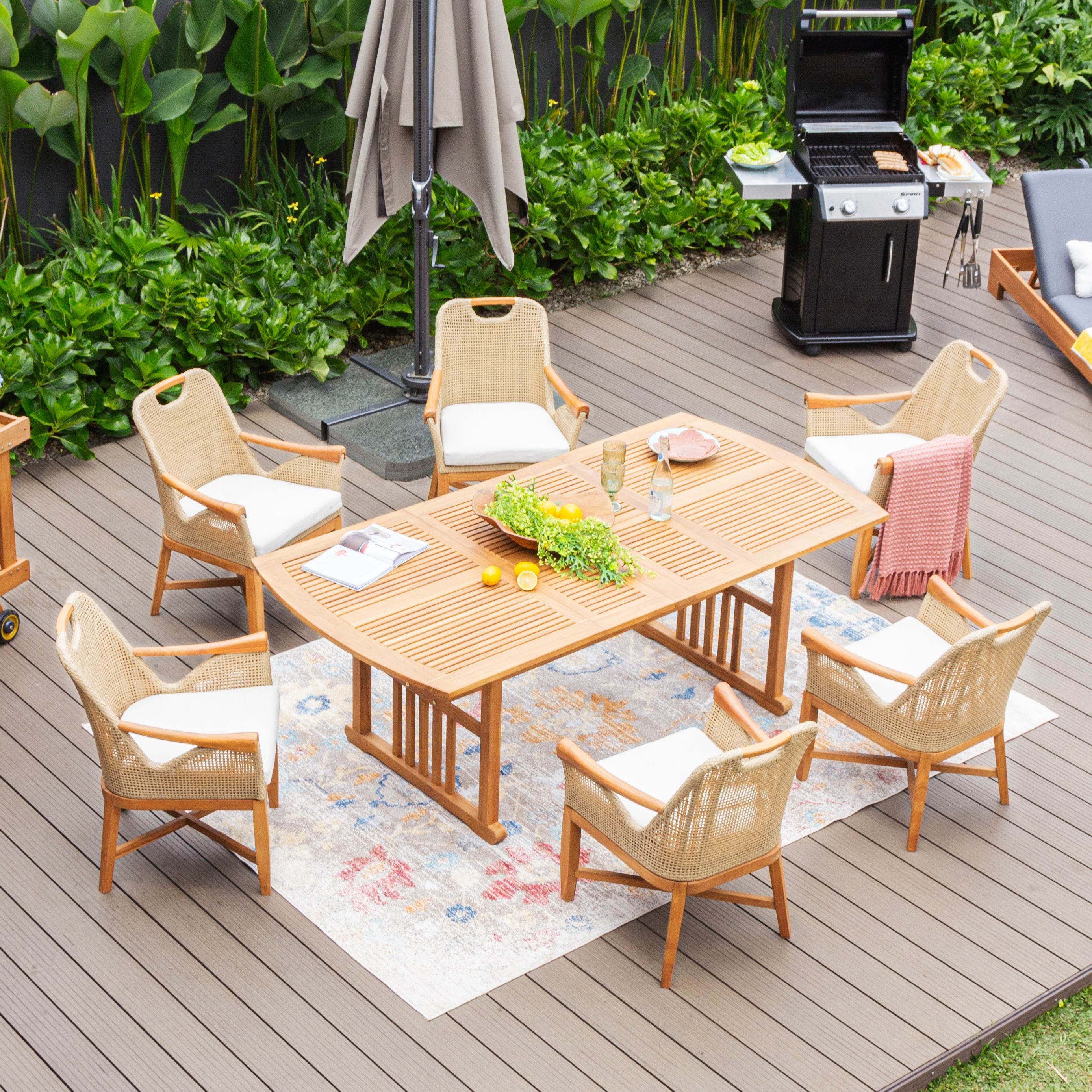 Sydney Teak Wood 7 Pieces Outdoor Extendable Dining Set - Image 6