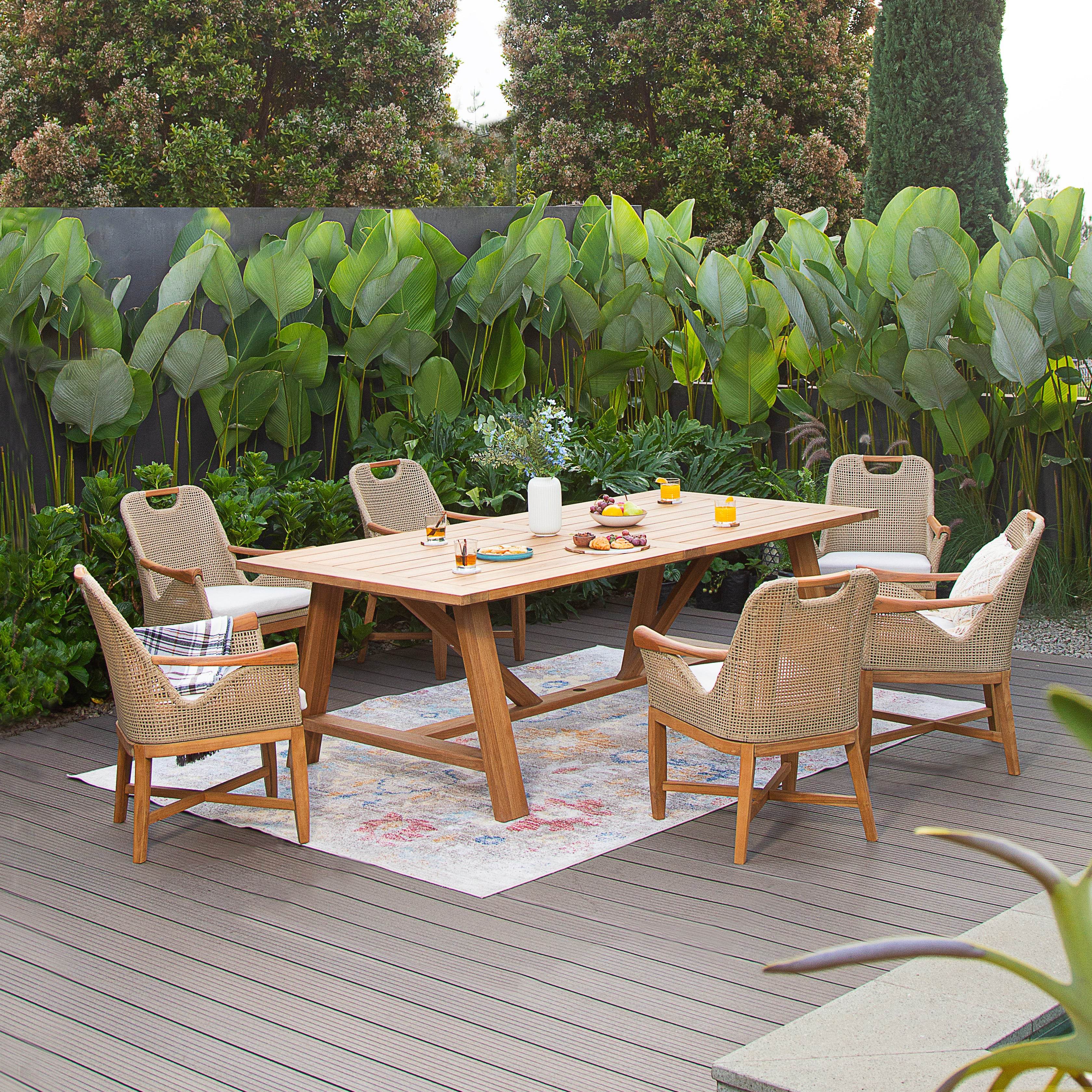 Sydney Teak Wood 7 Pieces Outdoor Dining Set with 90 Inch Dining Table - Image 3