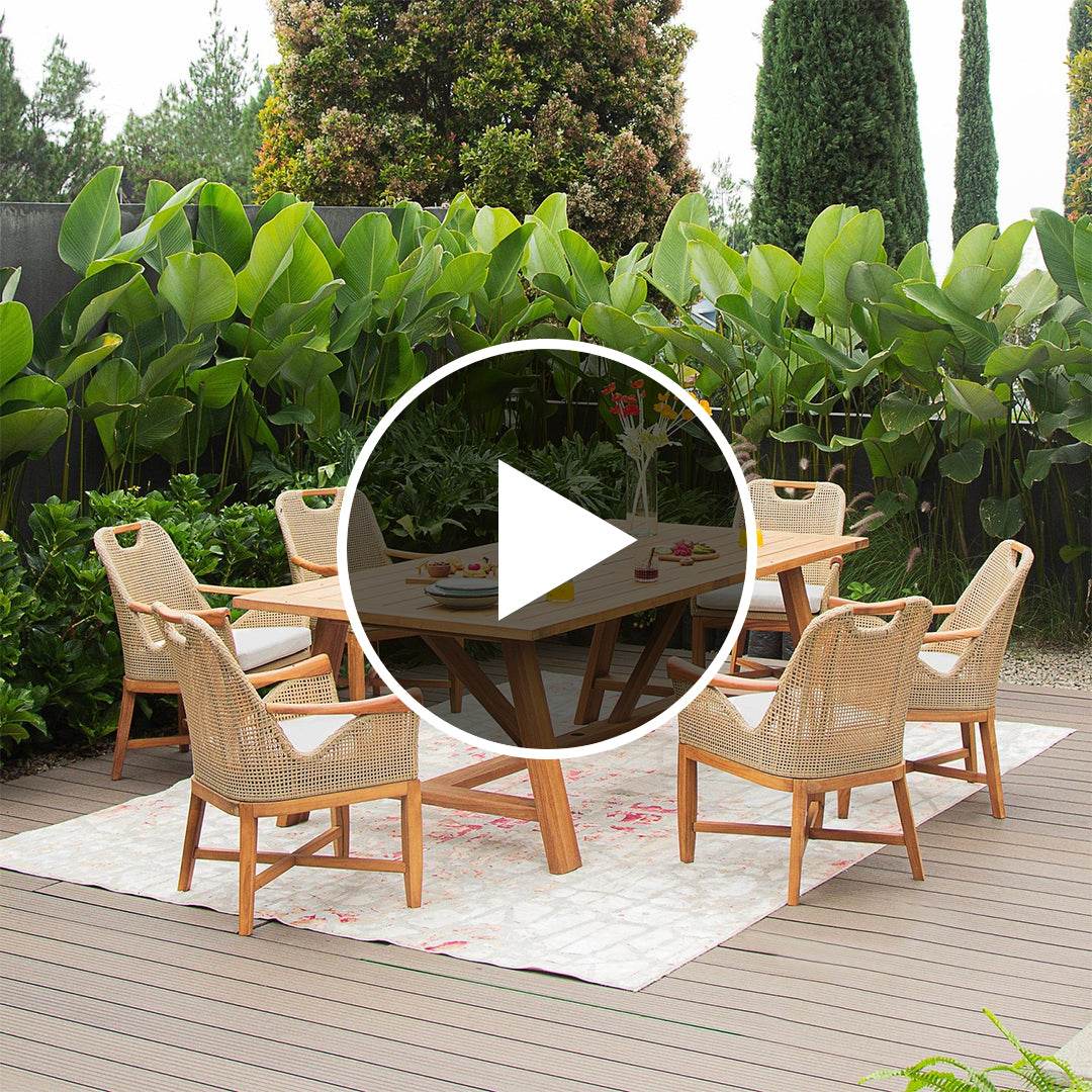 Sydney Teak Wood 7 Pieces Outdoor Dining Set with 90 Inch Dining Table - Image 5