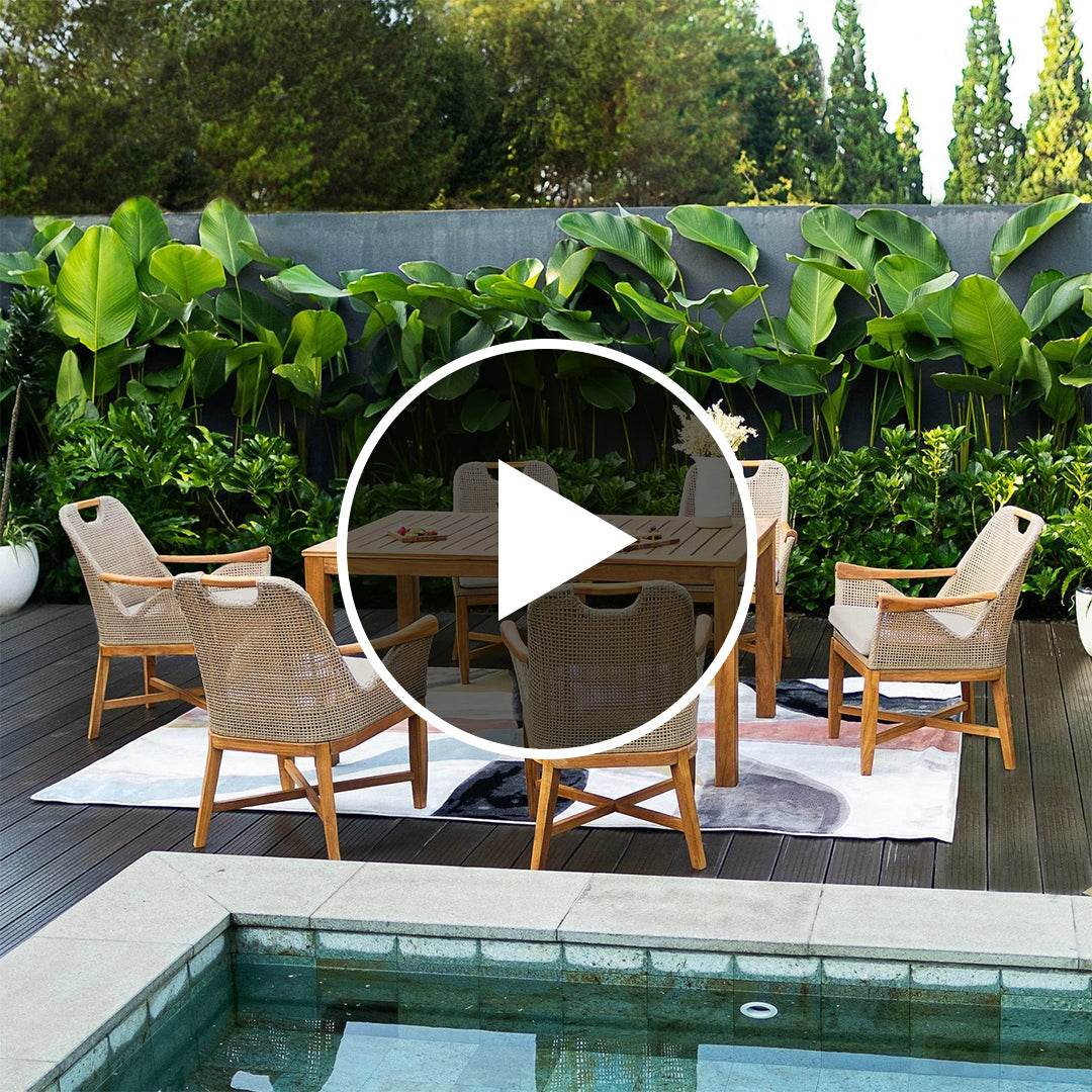 Sydney Teak Wood 7 Pieces Outdoor Dining Set with Rectangular Dining Table - Image 4