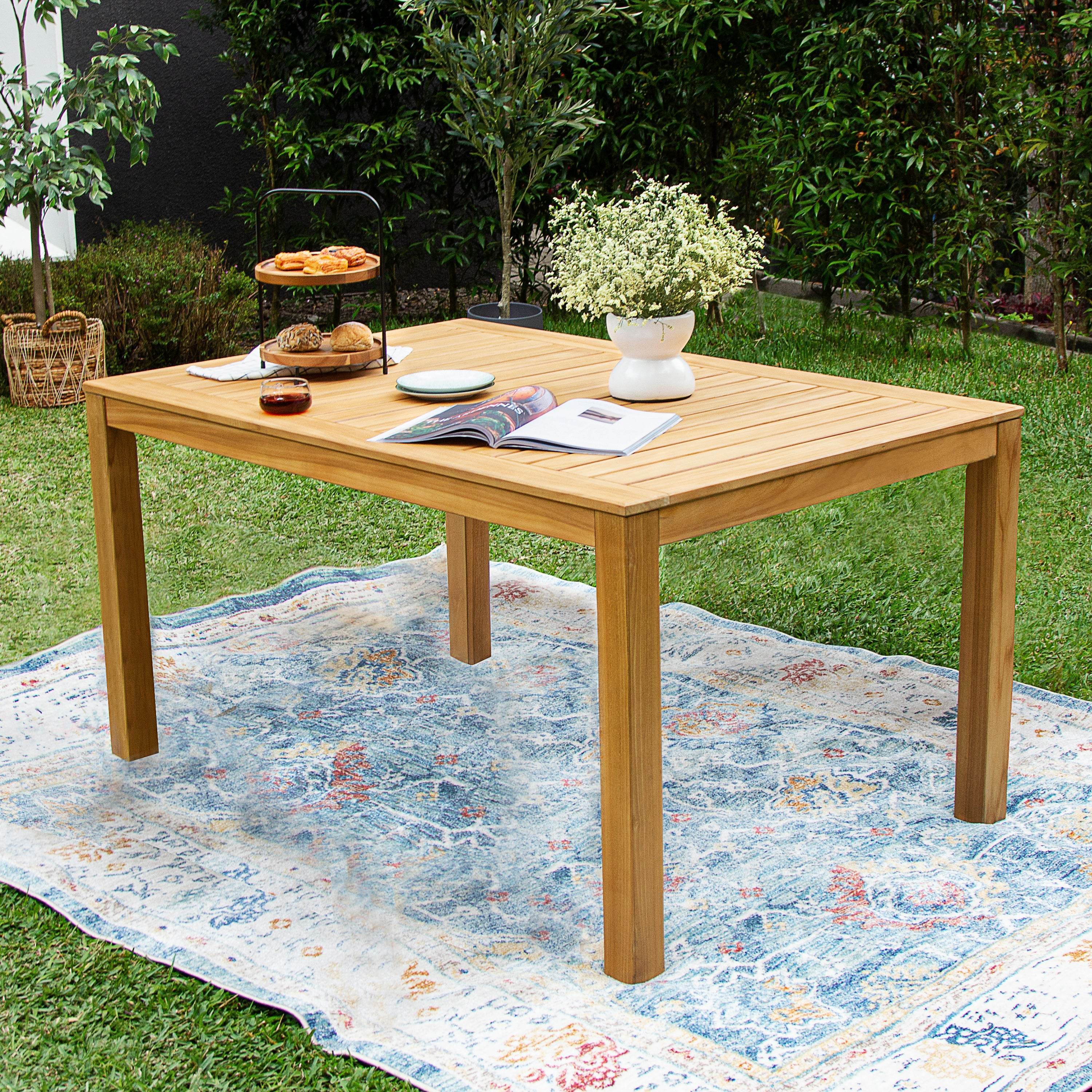 Mosko Teak Wood 5 Pieces Outdoor Dining Set with Beige Seatpad - Image 11