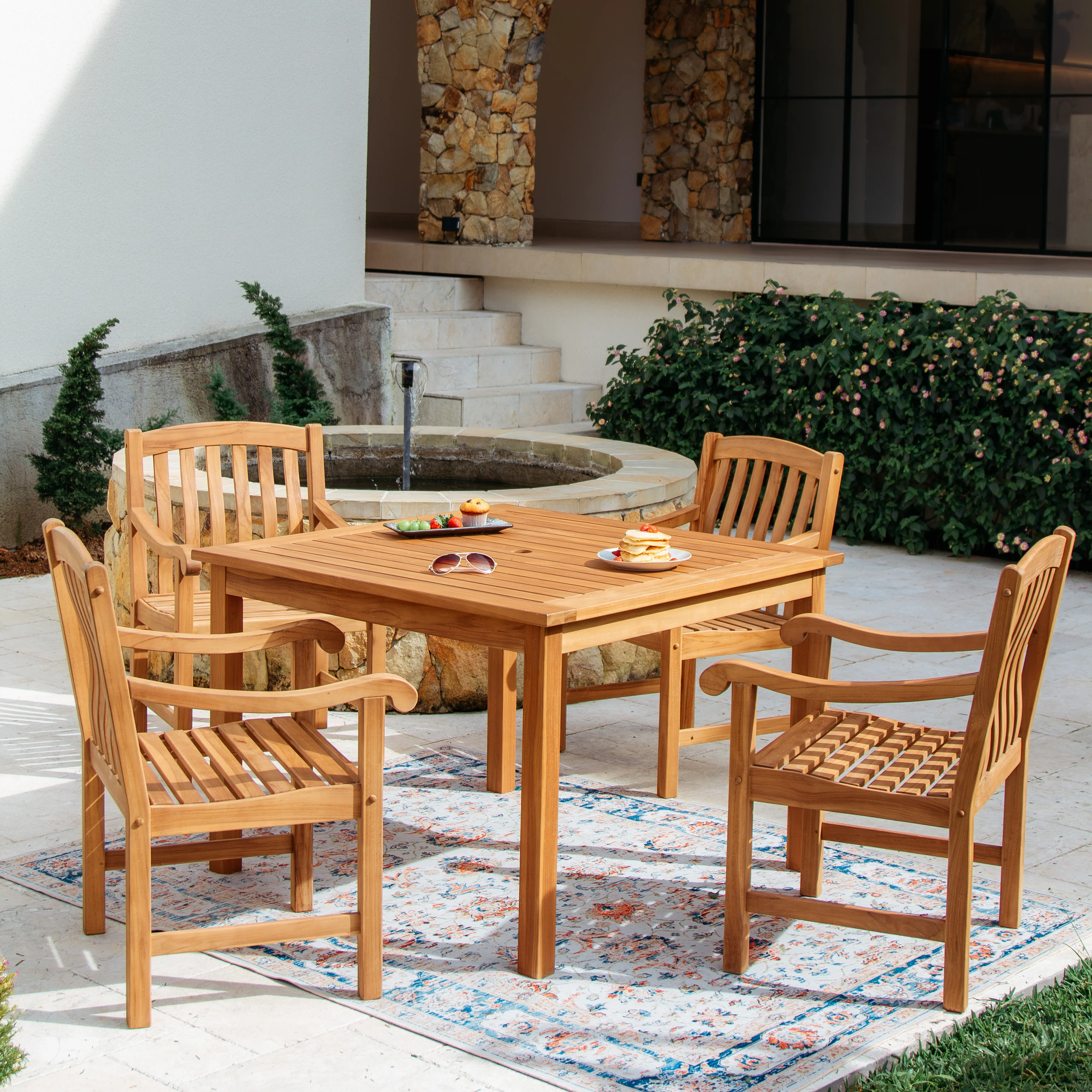 Vermont 5 Piece Teak Wood Outdoor Dining Set - Image 2