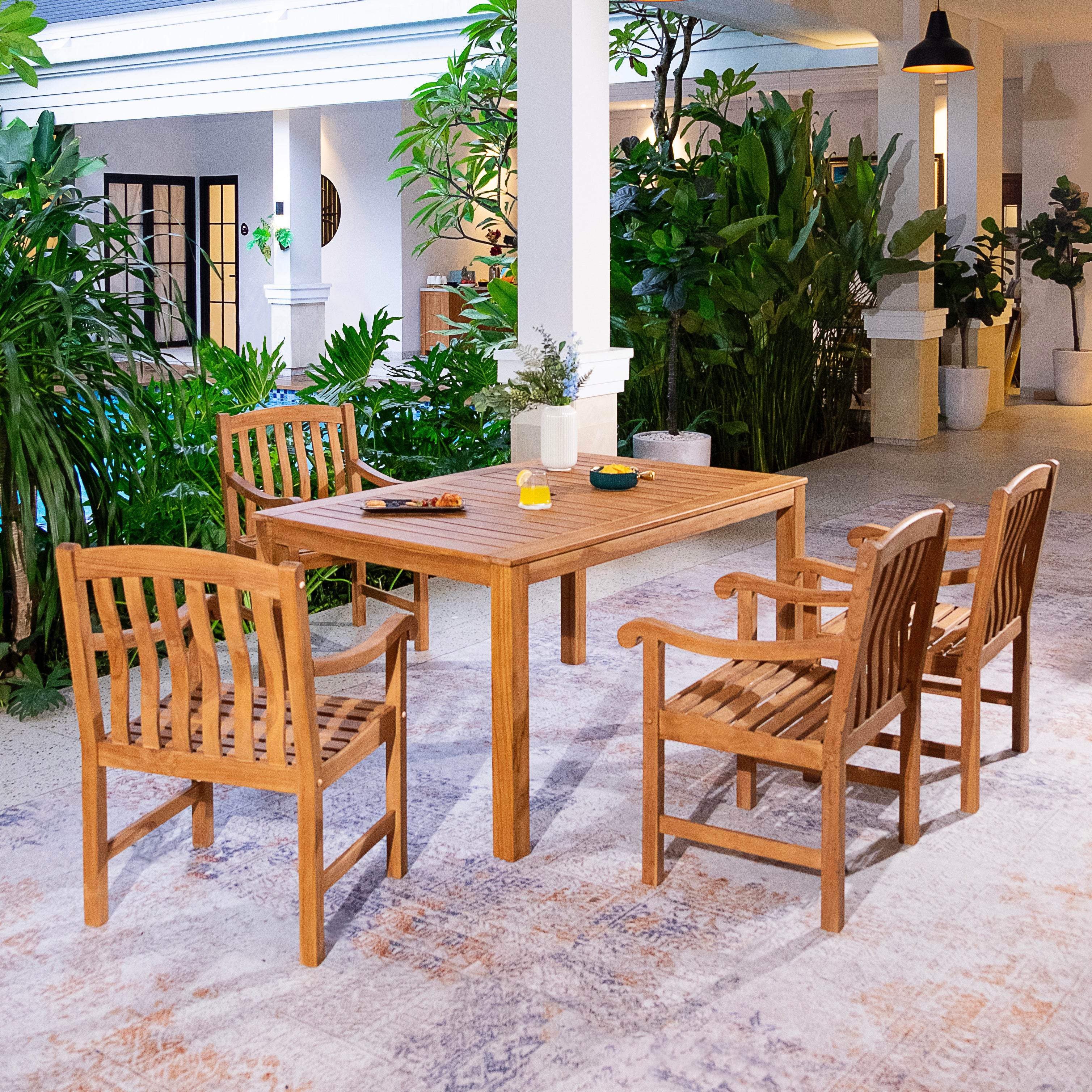 Vermont 5 Pieces Teak Wood Outdoor Dining Set - Image 3