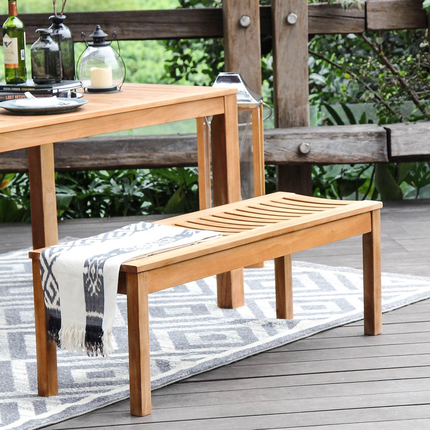 Vermont Teak Wood 3 Pieces Outdoor Picnic Dining Set - Image 6