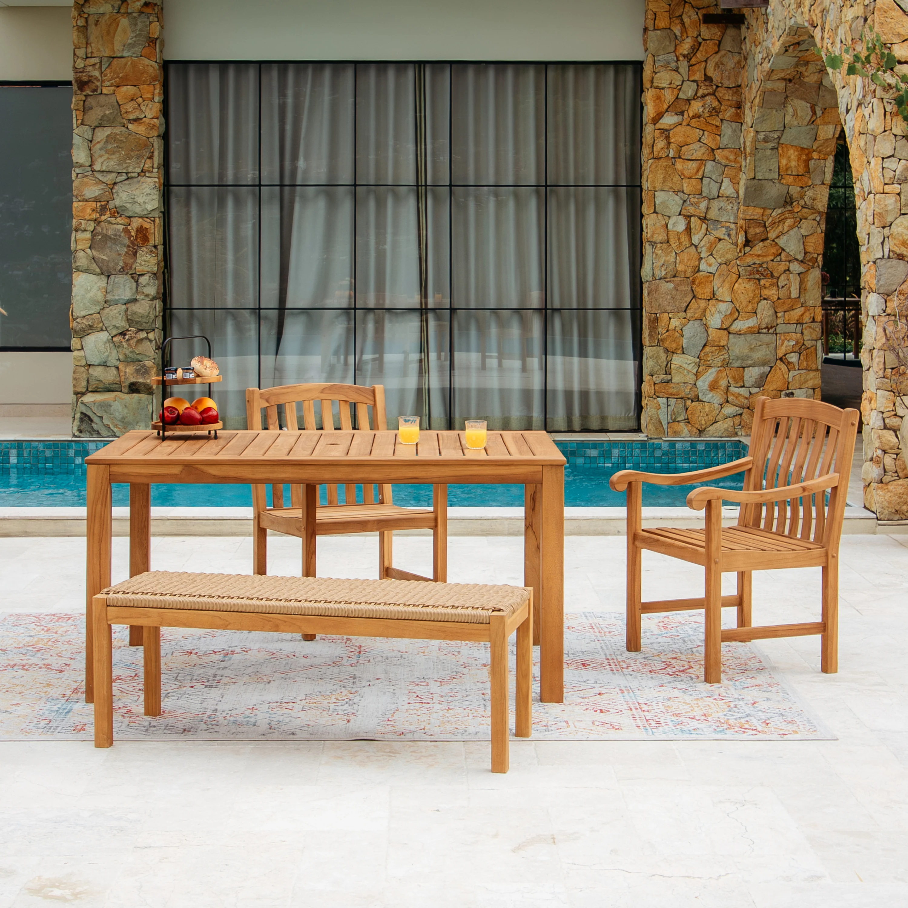 Vermont Teak Wood 4 Piece Outdoor Dining Set with Backless Bench - Image 3