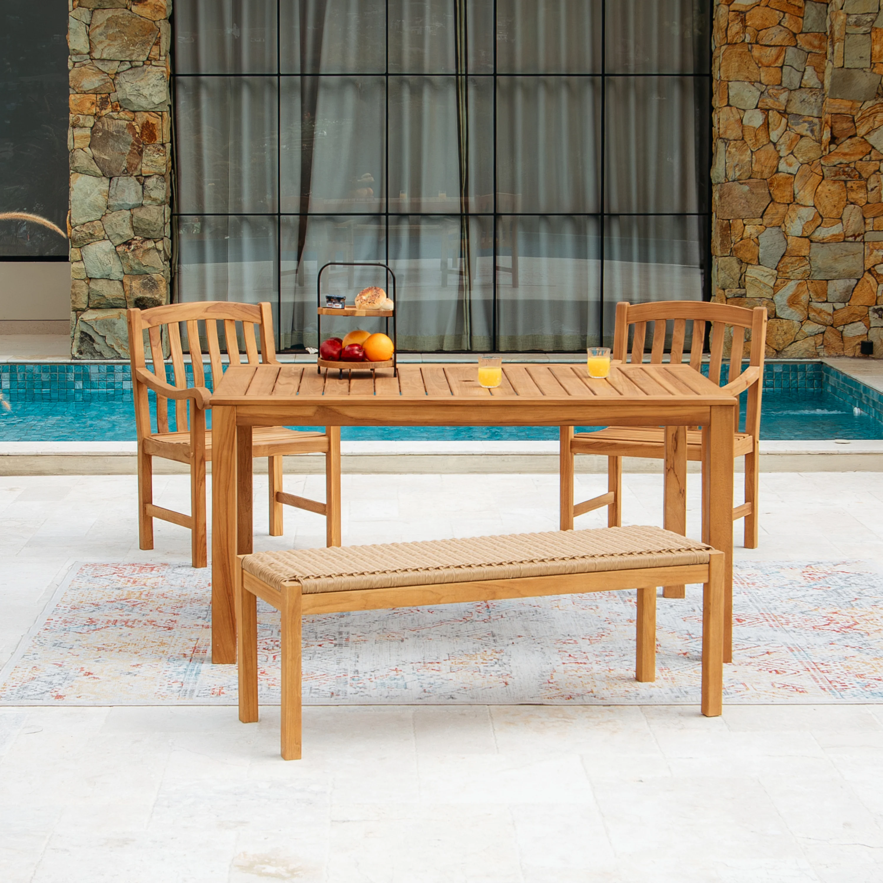 Vermont Teak Wood 4 Piece Outdoor Dining Set with Backless Bench - Image 4
