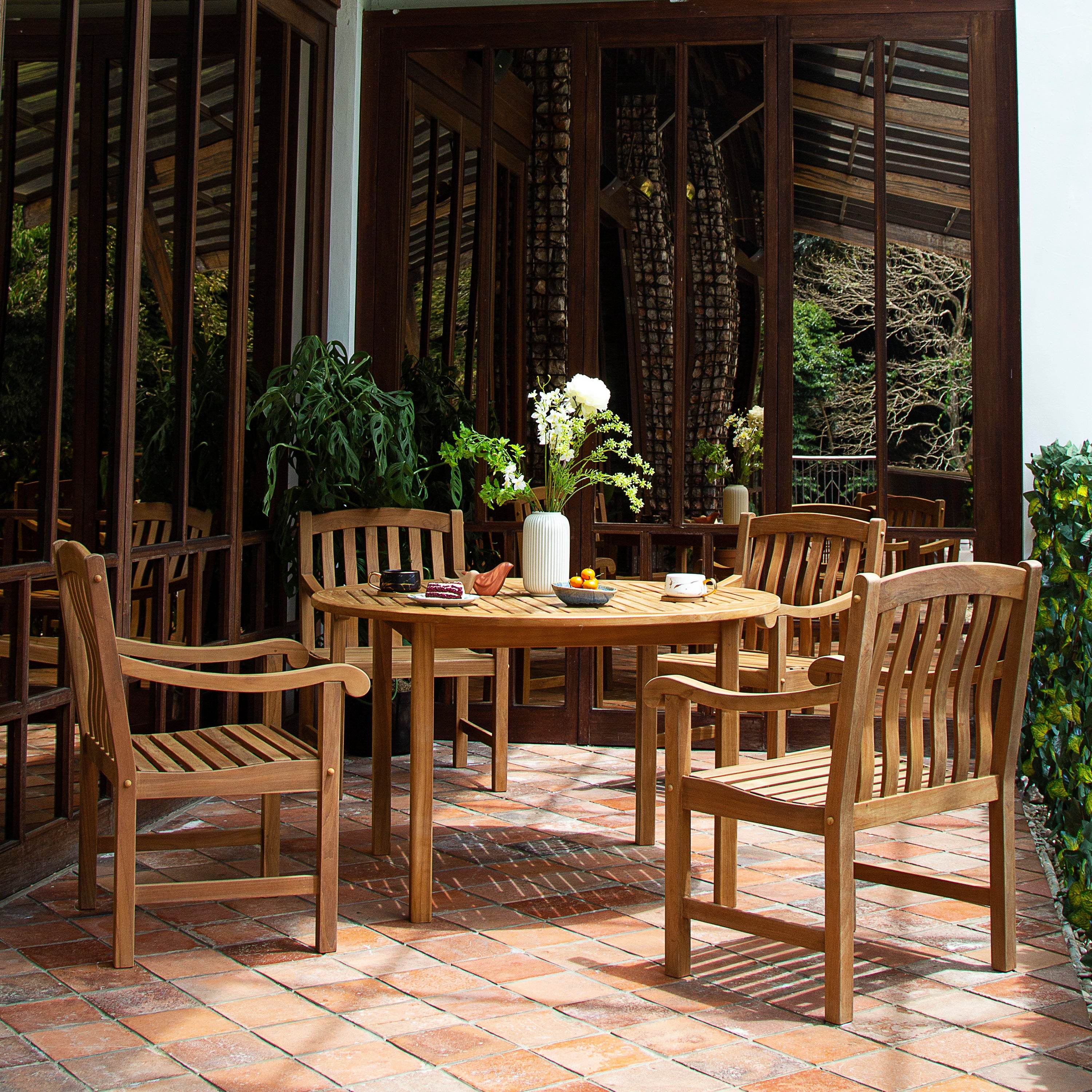 Vermont Teak Wood 5 Piece Outdoor Dining Set - Image 3