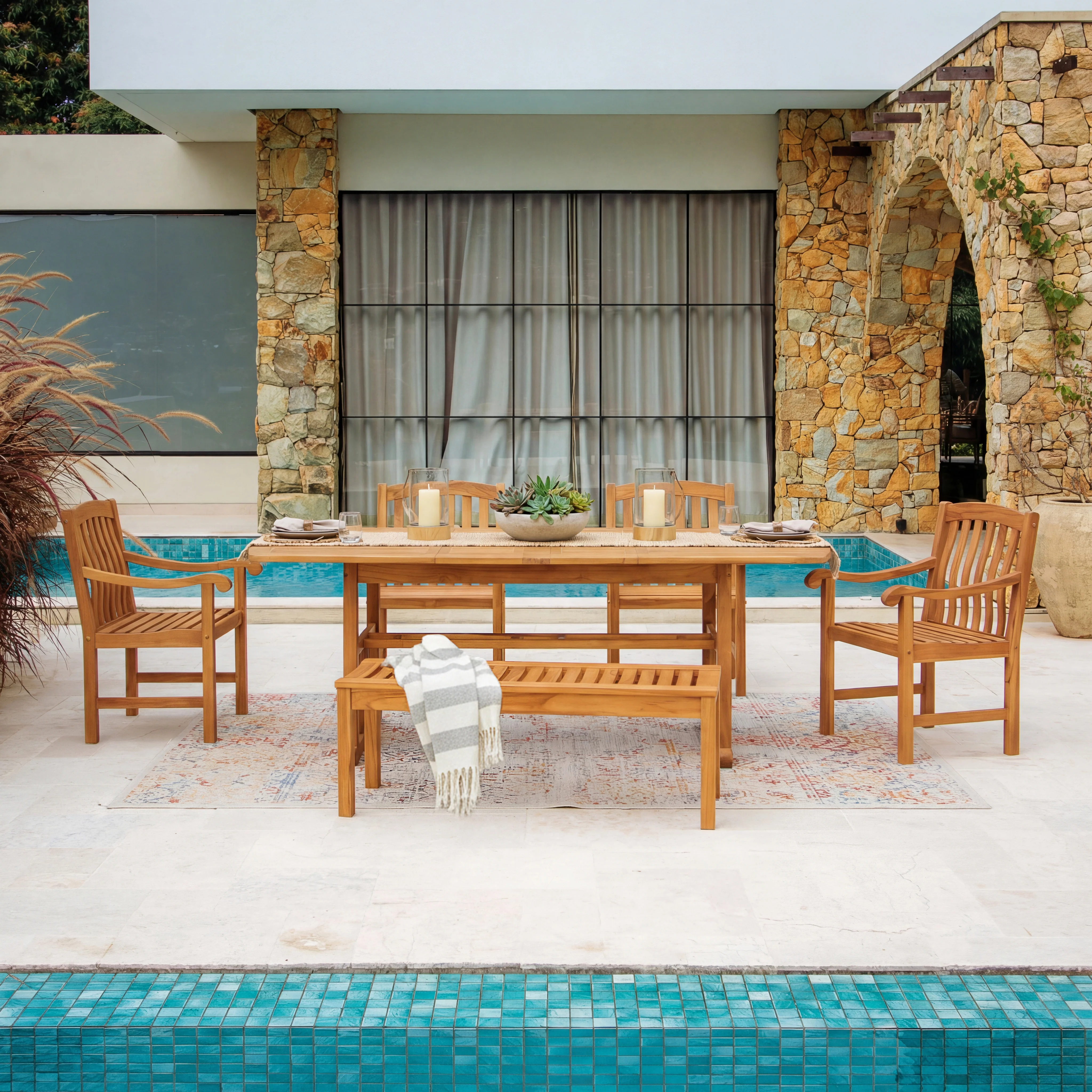 Vermont Teak Wood 6 Piece Outdoor Dining Table Set - Image 2