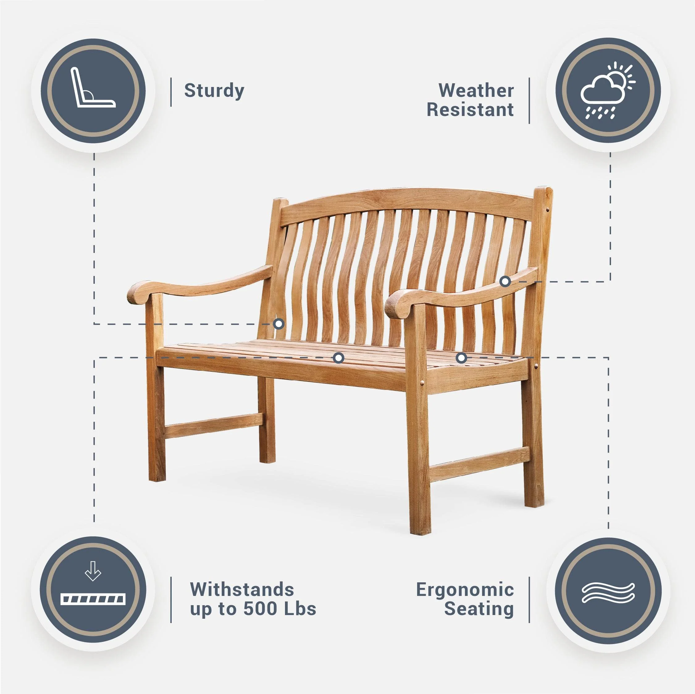 Vermont Teak Wood Outdoor Bench - Image 4