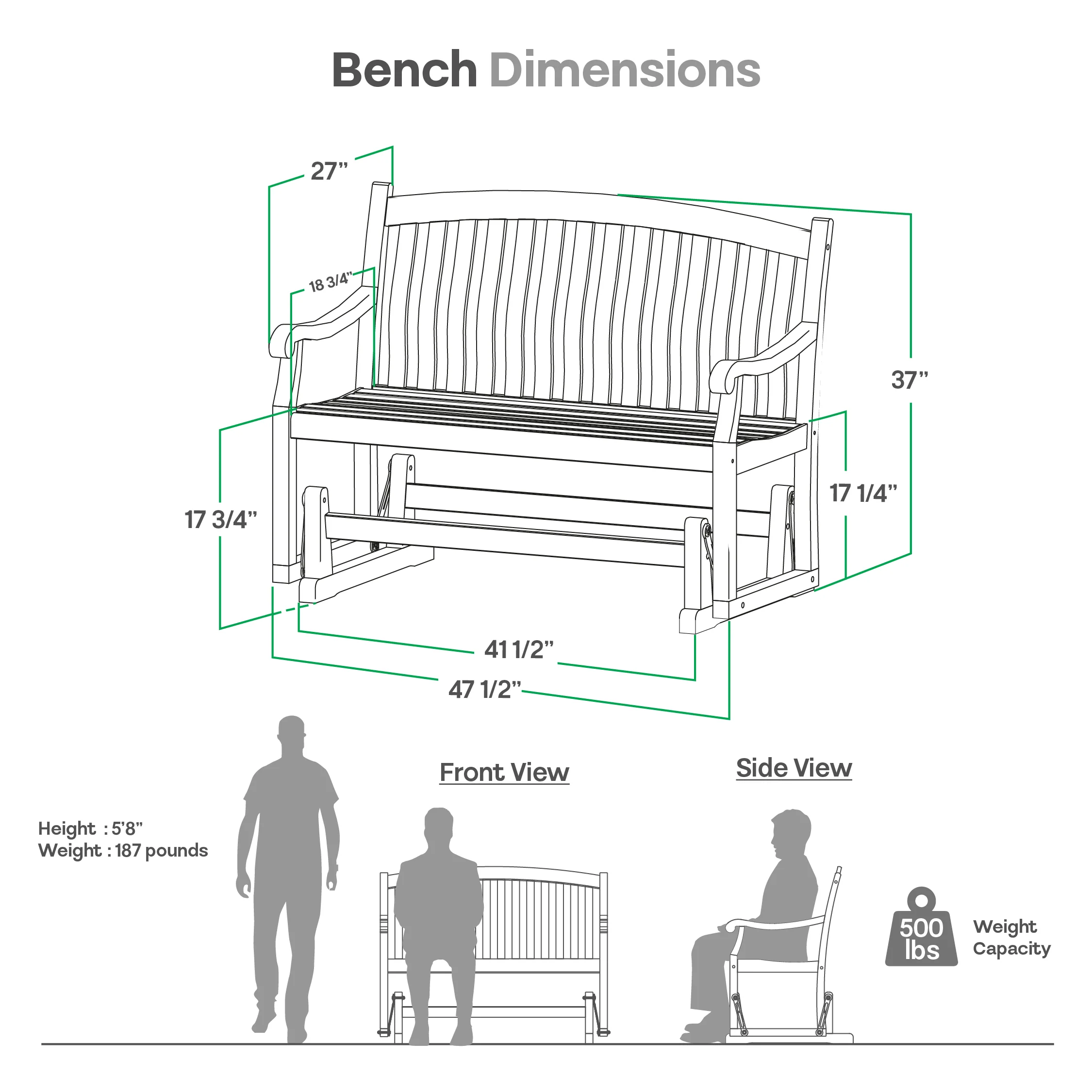 Vermont Teak Wood Outdoor Glider Bench - Image 10