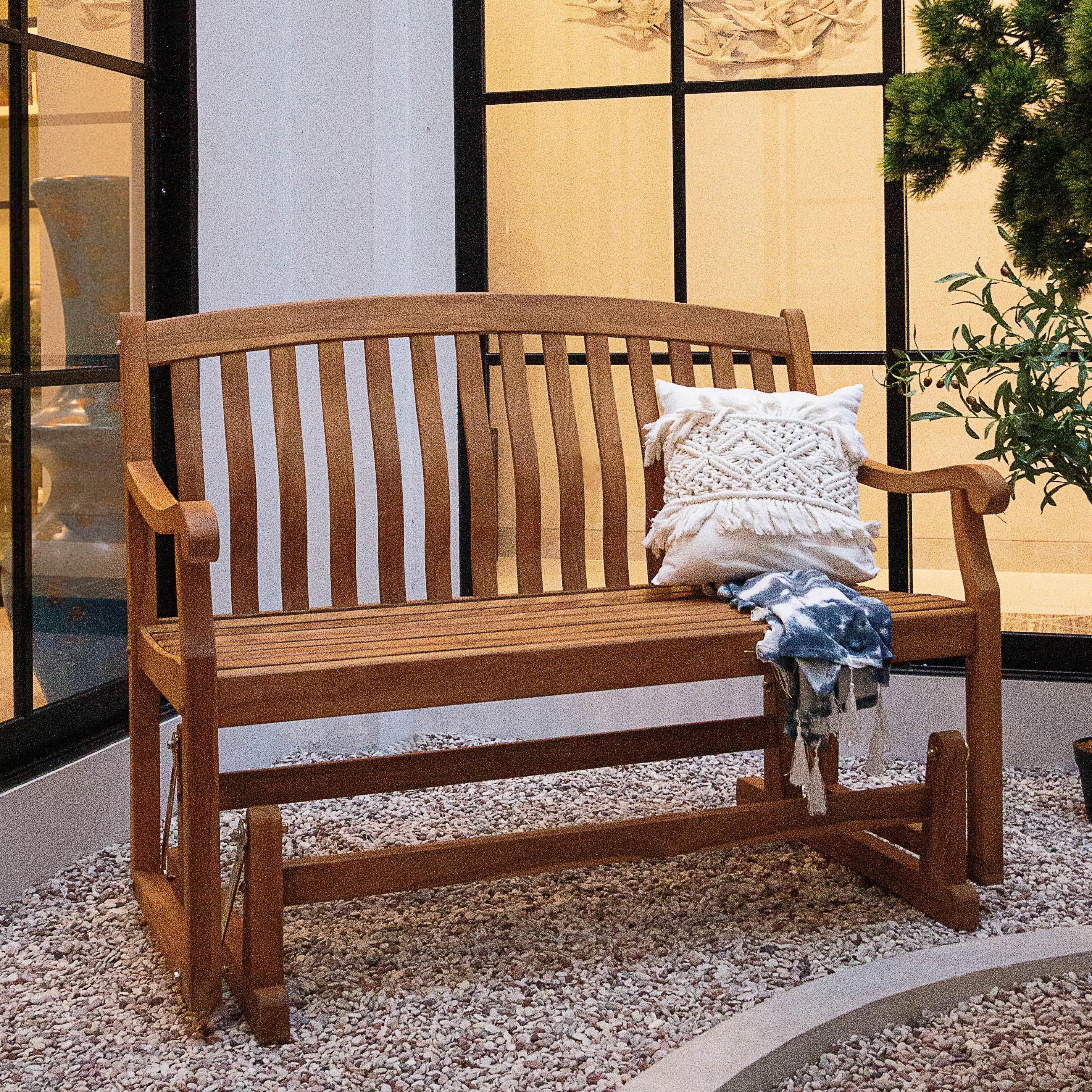 Vermont Teak Wood Outdoor Glider Bench - Image 3