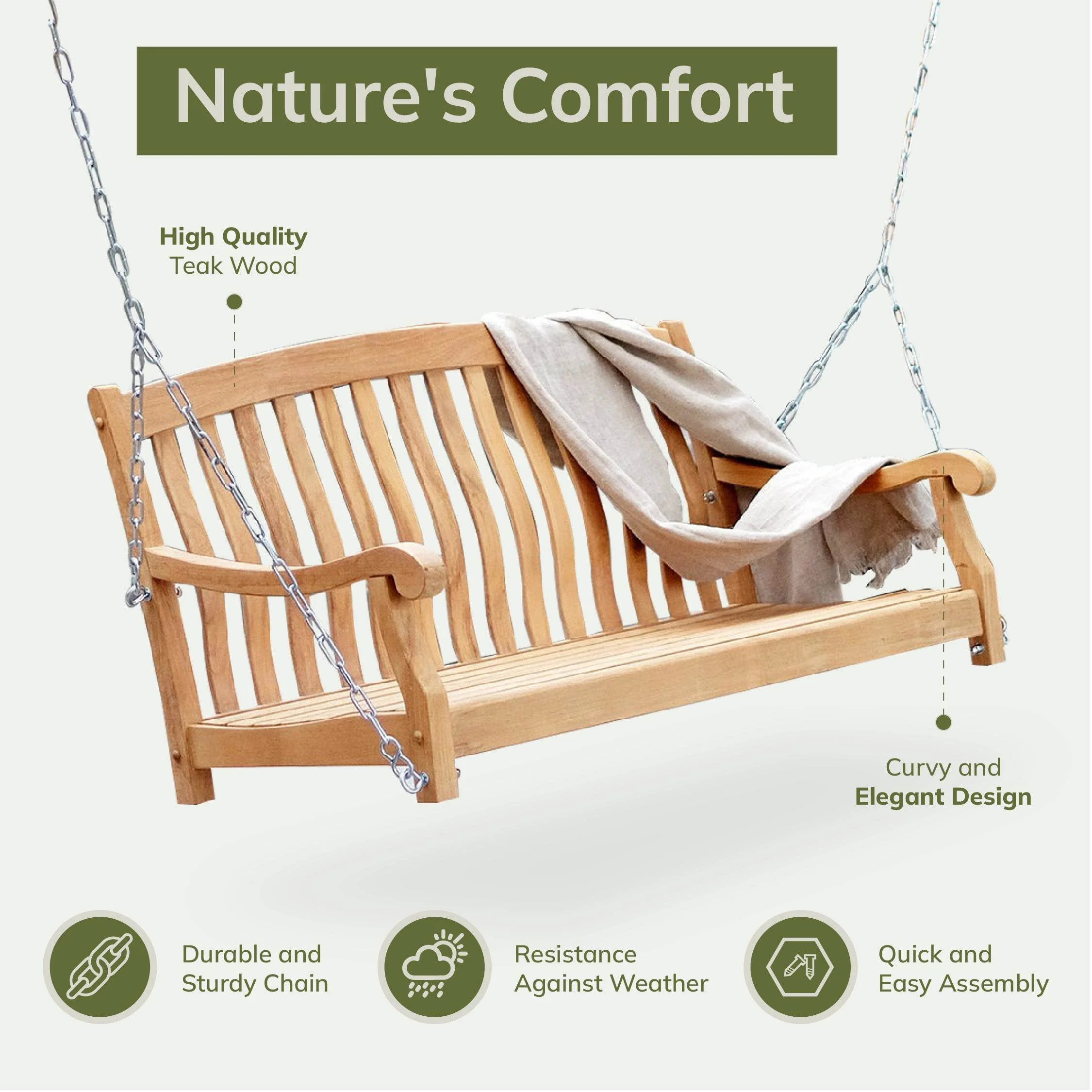 Vermont Teak Wood Porch Swing - Image 4
